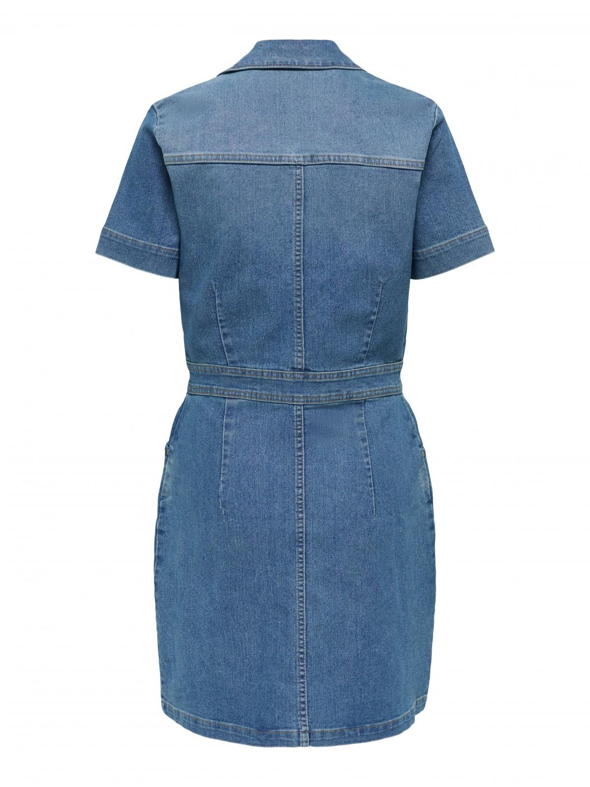 온리 데님 버튼업 셔츠카라 미니 원피스 15352314_2115 BLUE / MEDIUM BLUE DENIM - 상세 이미지 4