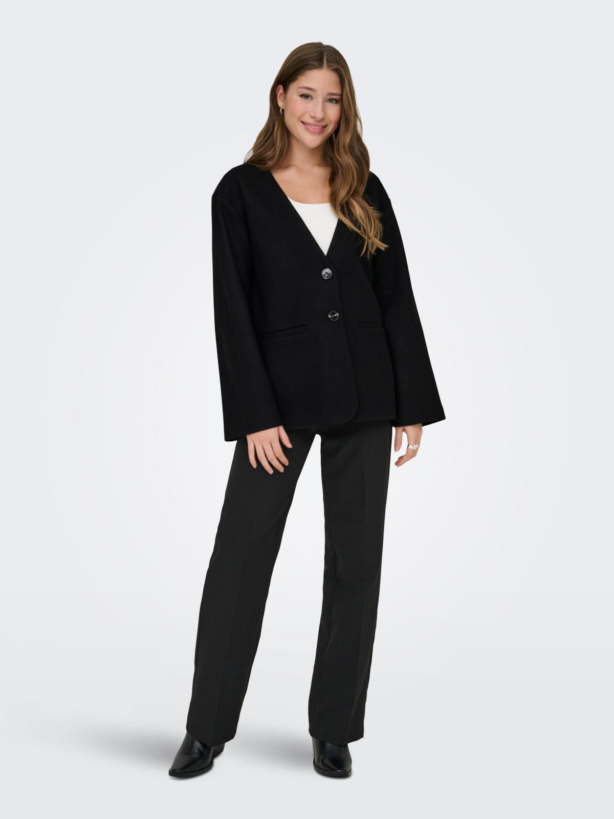 온리 오버핏 테일러드 브이넥 블랙 블레이저 15350889_2161 BLACK / BLACK - 상세 이미지 5