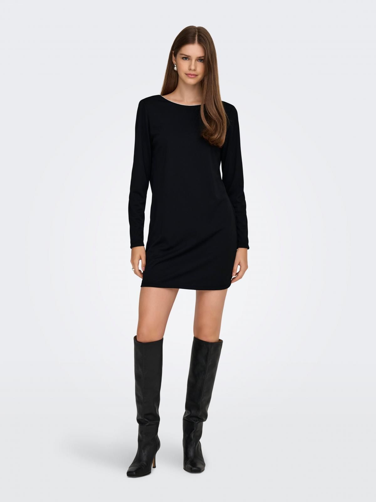 온리 베이직 슬림핏 라운드넥 미니 원피스 15360327_2161_1227630 BLACK / BLACK - 상세 이미지 5