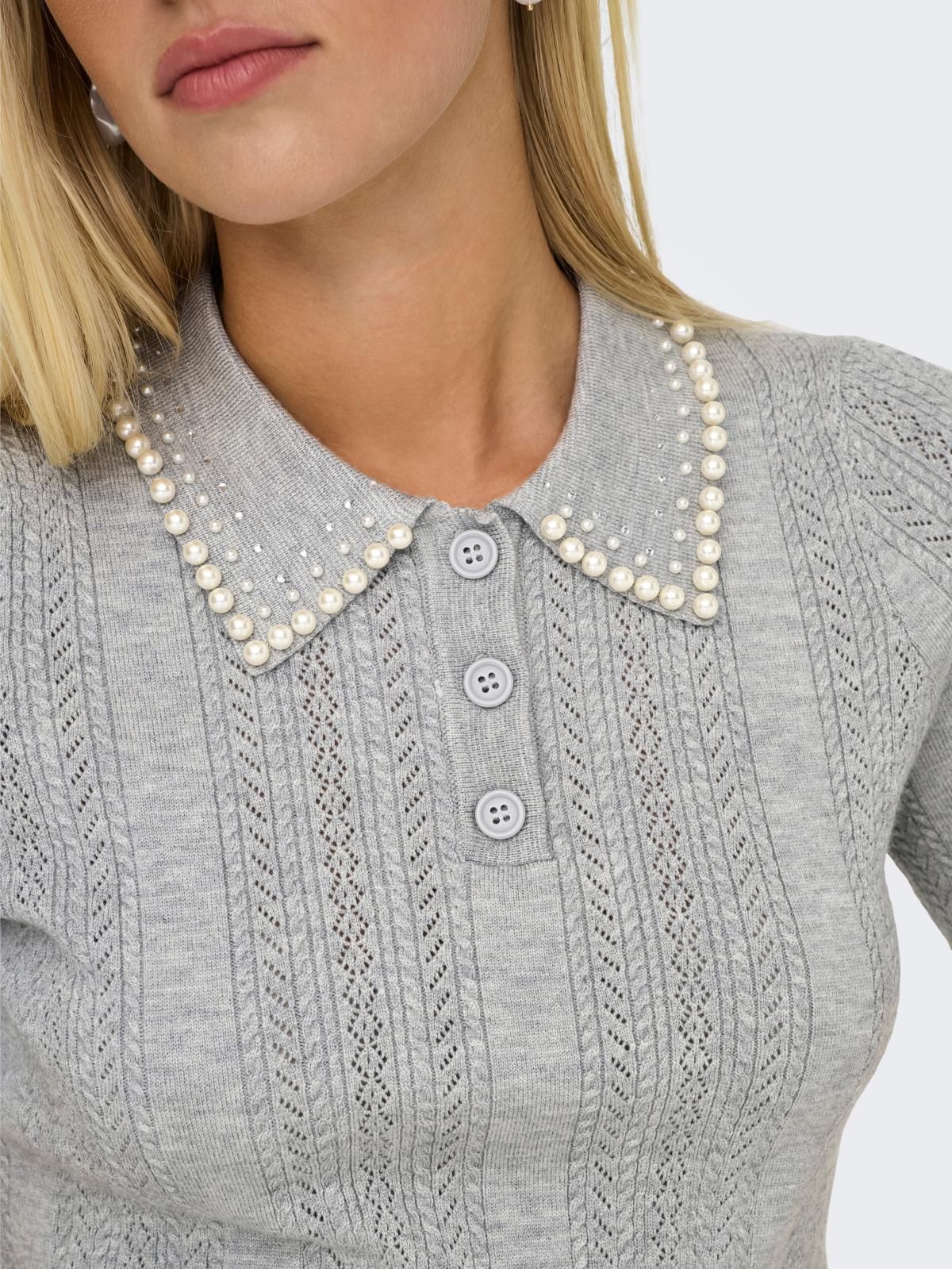 온리 진주카라 반팔 폴로 니트 탑 15357340_2381 GREY / LIGHT GREY MELANGE 이미지 7