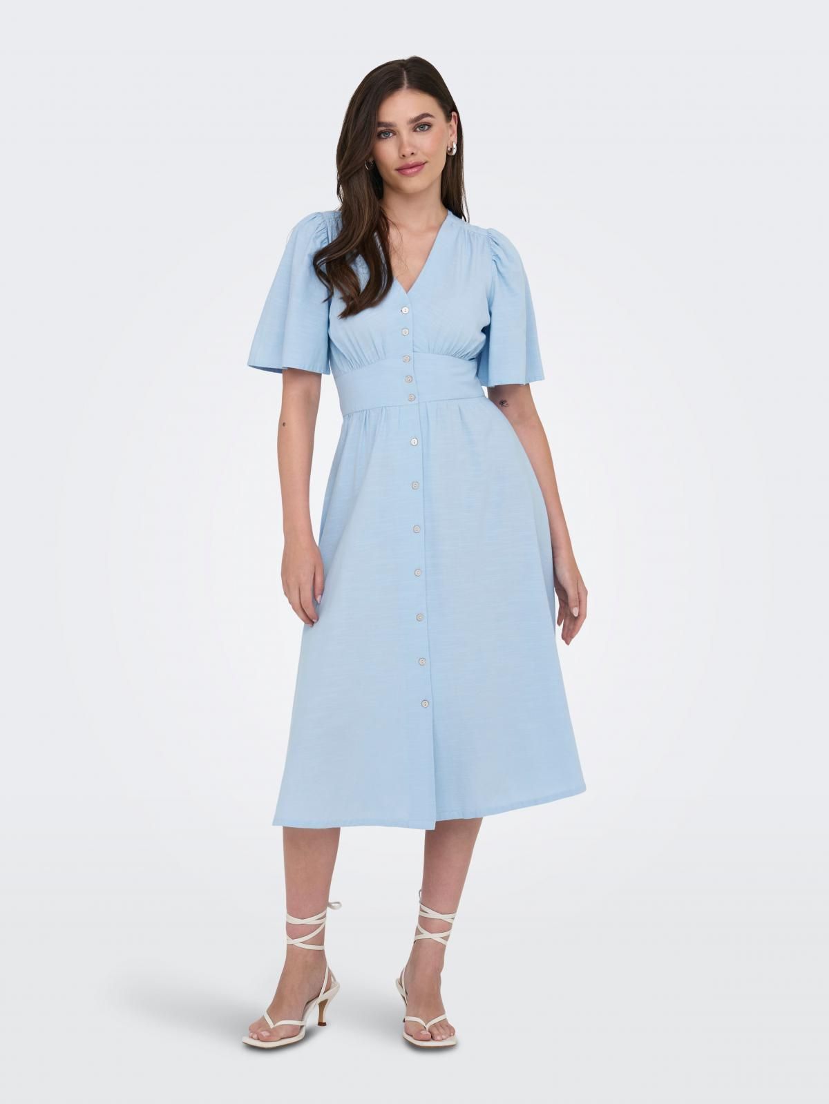 제이디와이 데일리 브이넥 플레어 미디 원피스 15367092_1966 BLUE / CHAMBRAY BLUE - 상세 이미지 5