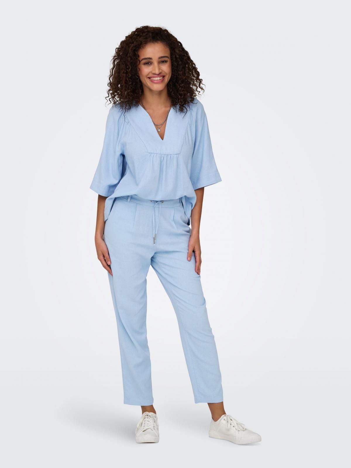 온리 루즈핏 브이넥 테크니컬 반팔 티셔츠 15338746_1243 BLUE / CASHMERE BLUE - 상세 이미지 5