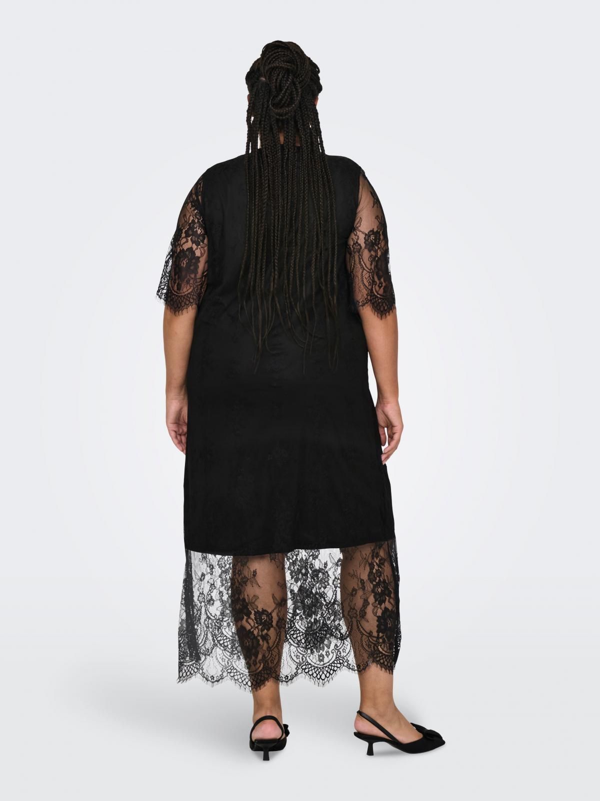 온리 빅사이즈 레이스 하이넥 미디 원피스 15336543_2161 BLACK / BLACK - 상세 이미지 2
