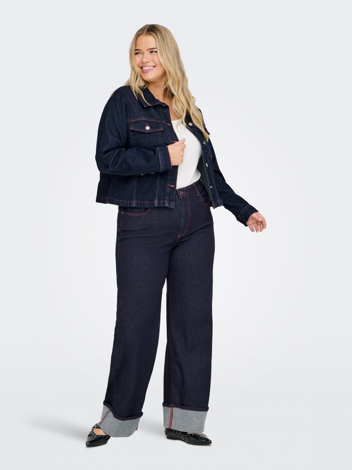 온리 빅사이즈 데님 테크니컬 크롭 재킷 15358039_2114_1222130 BLUE / DARK BLUE DENIM - 상세 이미지 5