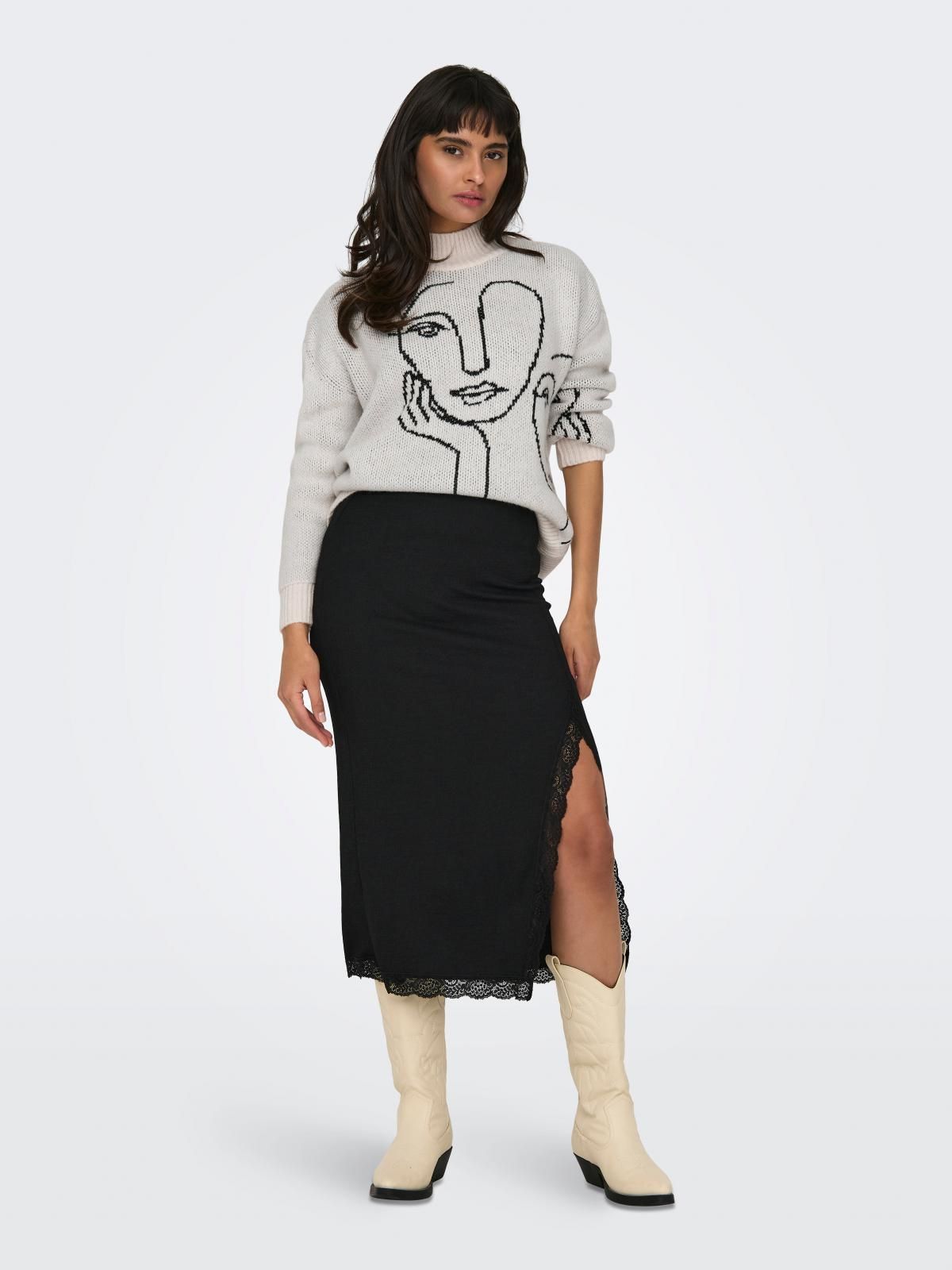 온리 소프트 미디 스커트 사이드 슬릿 블랙 15327279_2161 BLACK / BLACK - 상세 이미지 5