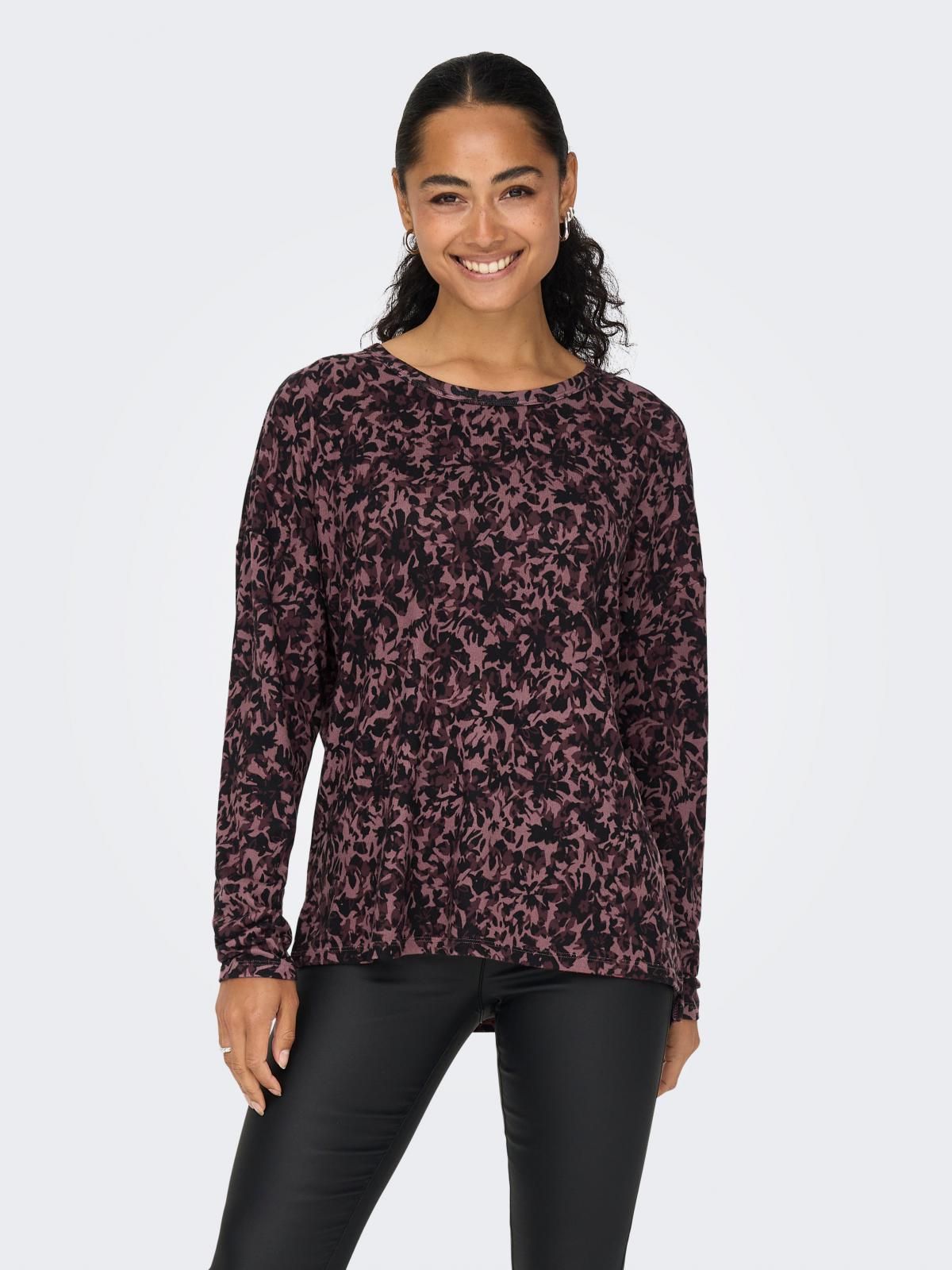 온리 트렌디 라운드넥 패턴 긴팔 티셔츠 15299641_995_1047773 ROSE / ROSE BROWN - 상품 이미지
