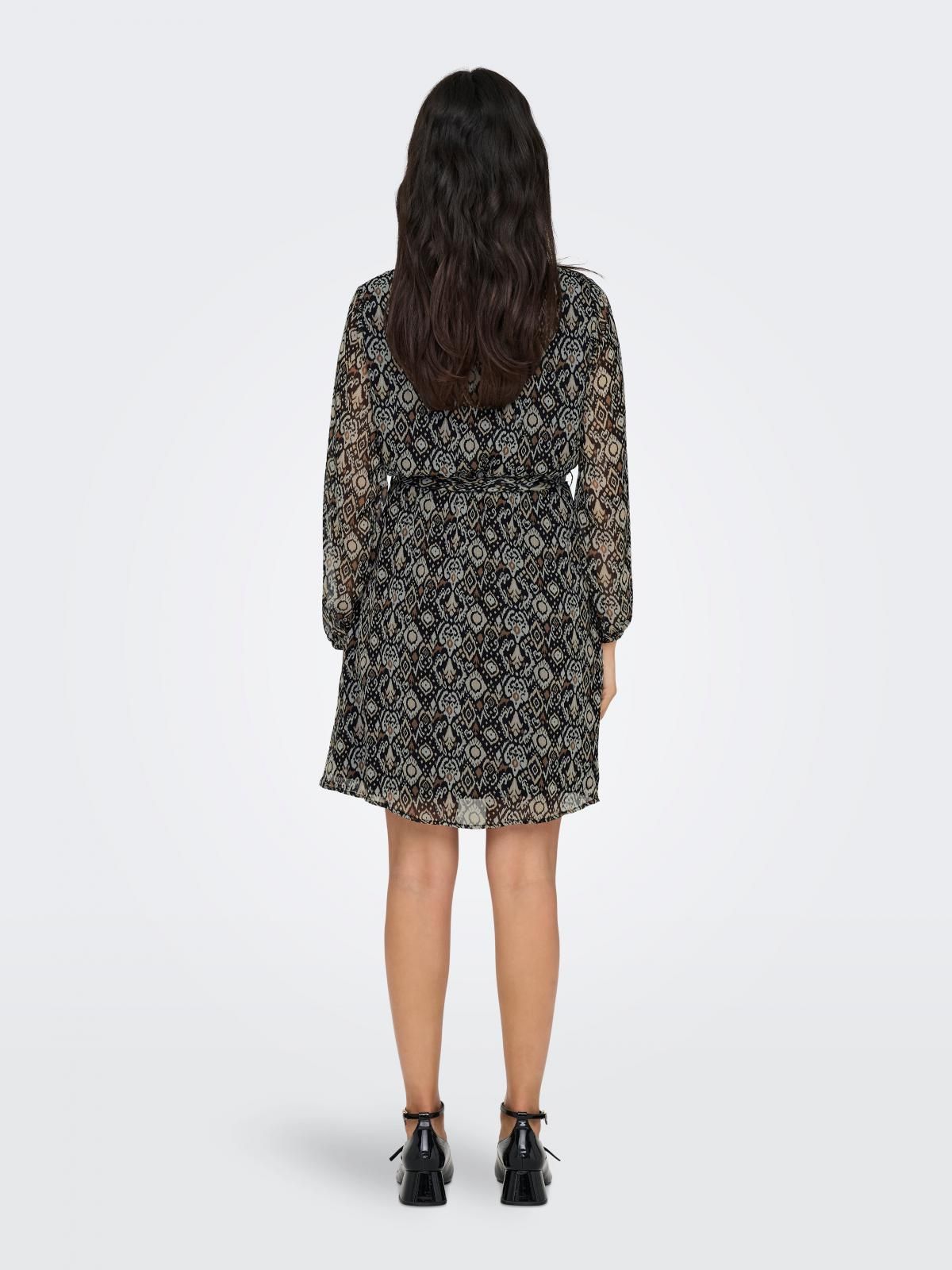 온리 패턴 브이넥 벨트 미니 원피스 15236376_2161_1139101 BLACK / BLACK - 상세 이미지 2