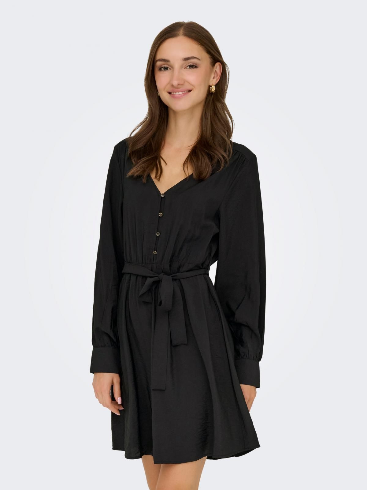 제이디와이 모던 브이넥 벨티드 미니 원피스 15359478_2161 BLACK / BLACK - 상품 이미지