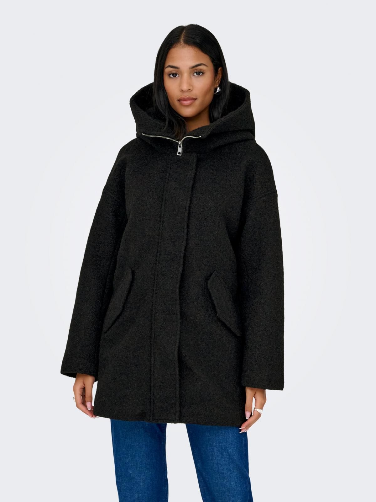 제이디와이 부클레 후드 미디 코트 15369842_2161 BLACK / BLACK - 상품 이미지