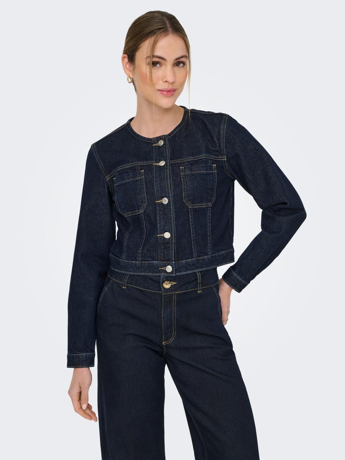 온리 테크니컬 데님 크롭 재킷 15356828_2114_1216558 BLUE / DARK BLUE DENIM - 상품 이미지