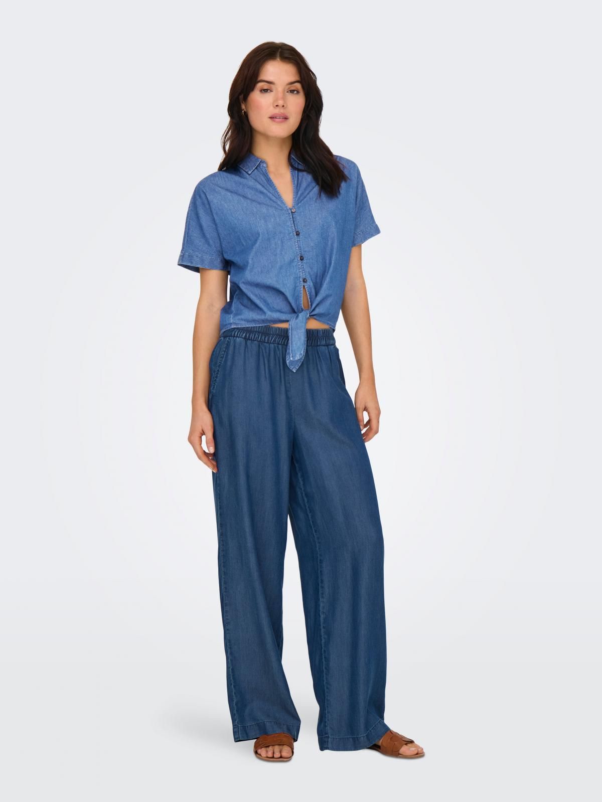 온리 테크니컬 데님 매듭 반팔 셔츠 15348893_2115 BLUE / MEDIUM BLUE DENIM - 상세 이미지 5