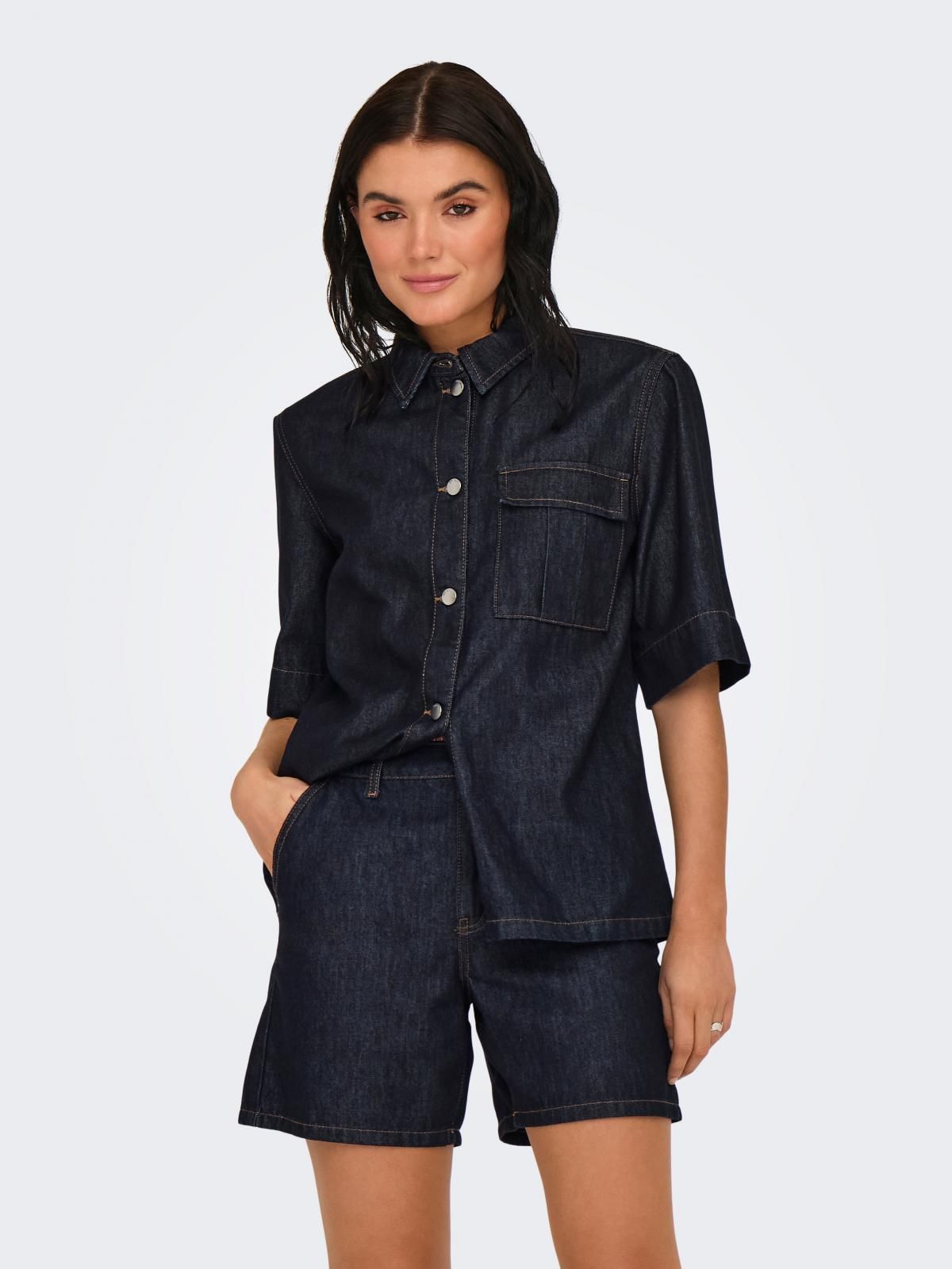 제이디와이 오버사이즈 진청 데님 반팔 셔츠 15347515_2114 BLUE / DARK BLUE DENIM - 상품 이미지