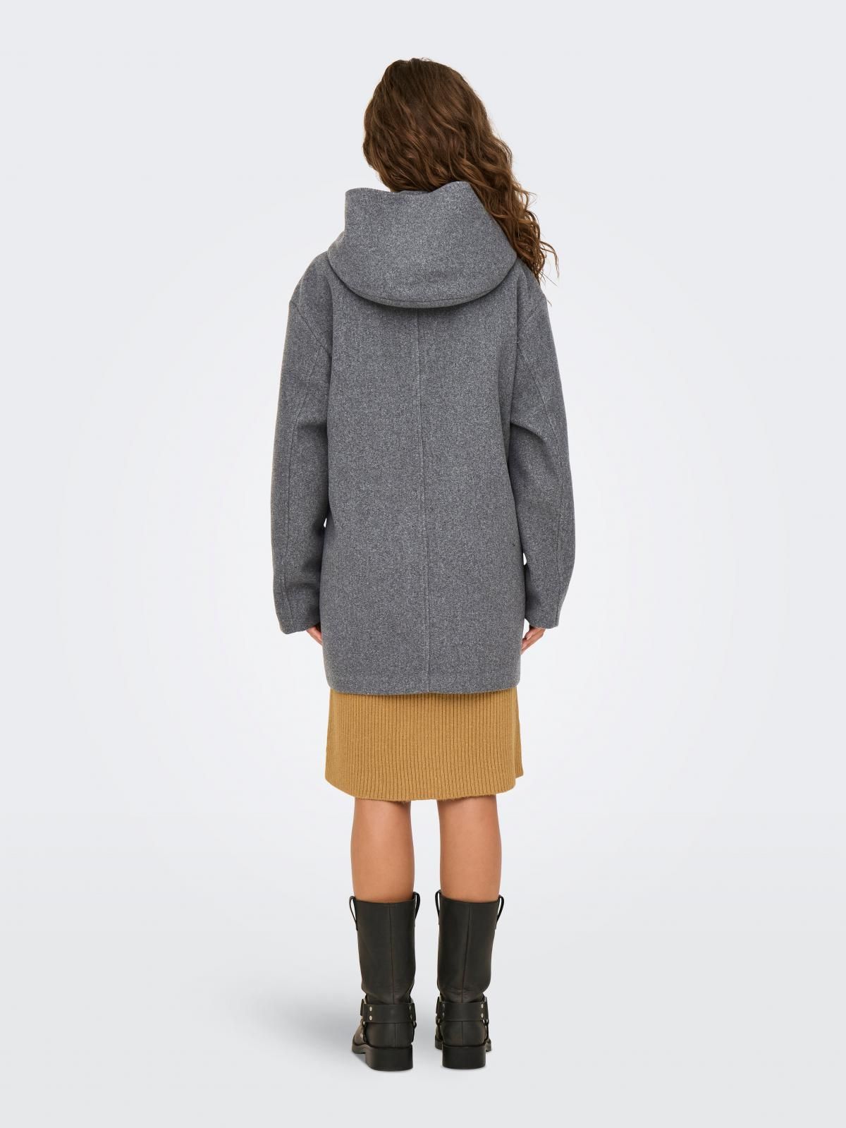 온리 테크니컬 울혼방 후드 더플코트 15334678_2382 GREY / MEDIUM GREY MELANGE - 상세 이미지 3