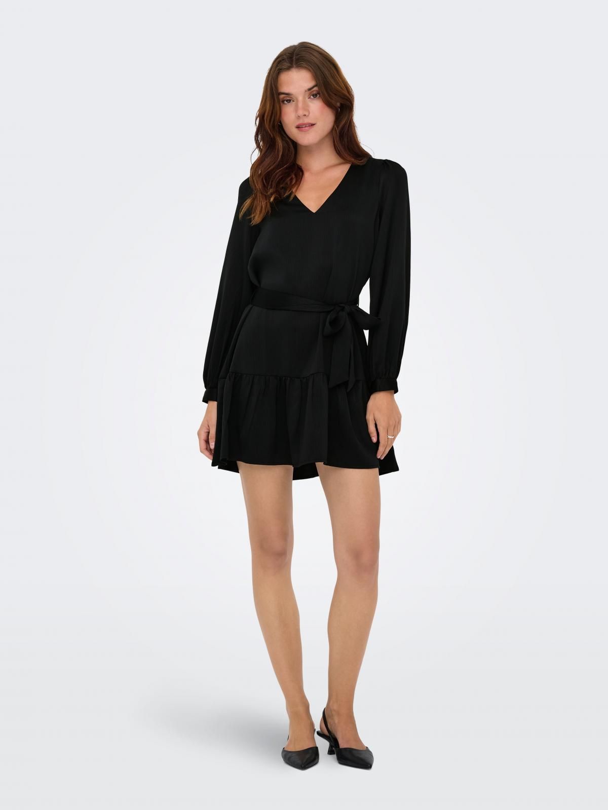 온리 데일리 브이넥 벨트 미니 원피스 15325454_2161 BLACK / BLACK - 상세 이미지 5