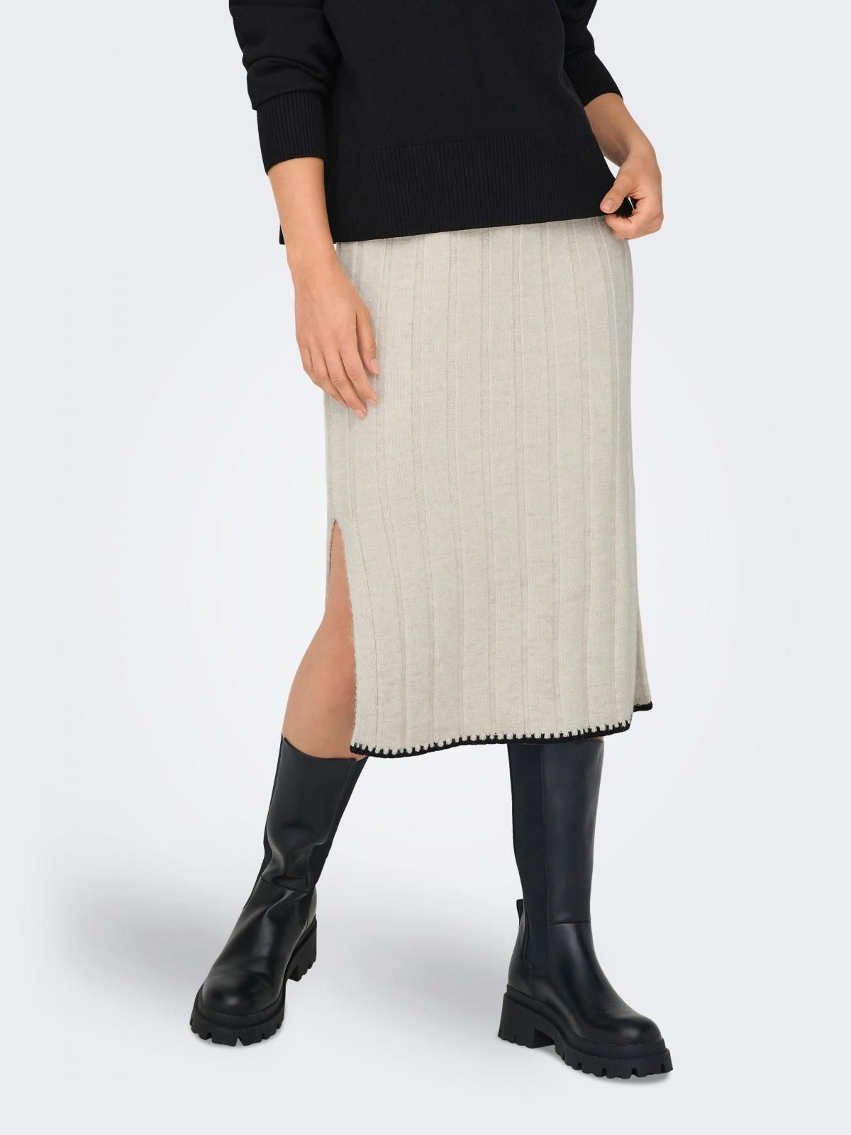 온리 니트 슬릿 미디 스커트 15330190_115_1131878 BEIGE / PUMICE STONE - 상품 이미지