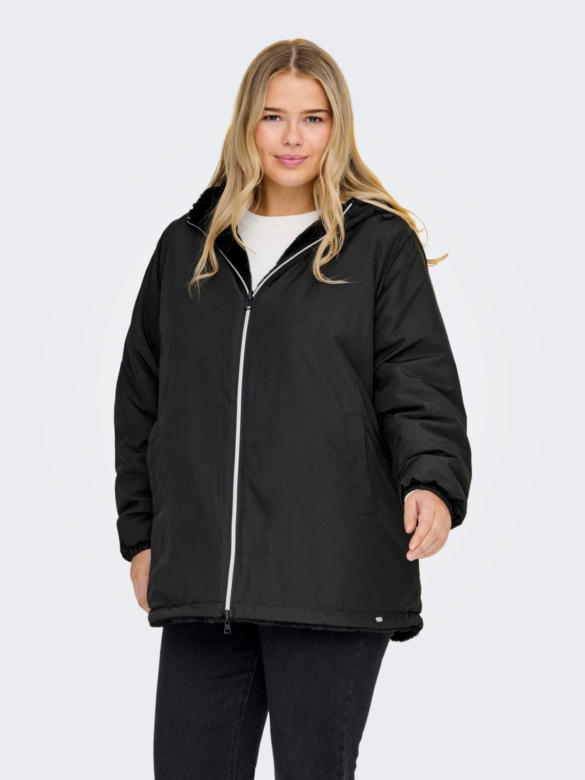 온리 빅사이즈 테디 후드 집업 코트 15366298_2161_1242656 BLACK / BLACK - 상품 이미지