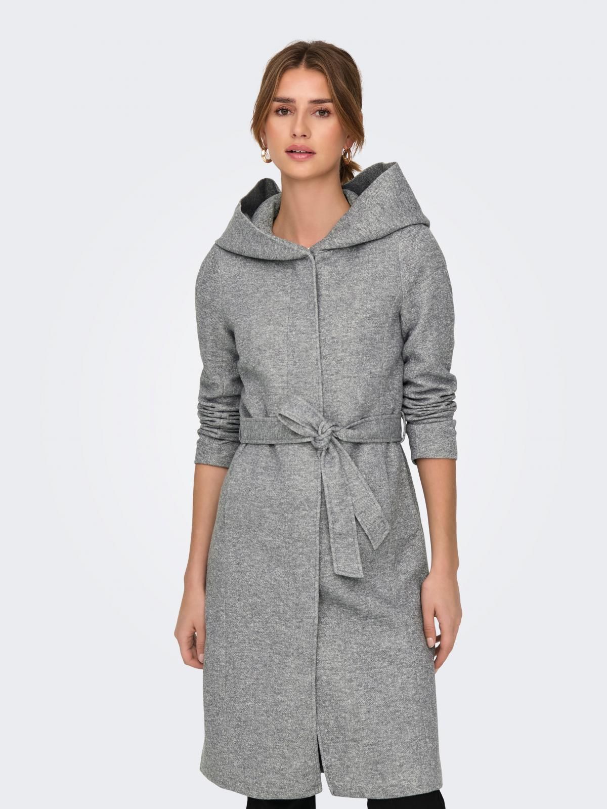 온리 테크니컬 하이넥 벨티드 롱 코트 15317976_2381 GREY / LIGHT GREY MELANGE - 상품 이미지