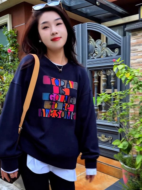 여성 오버핏 루즈핏 라운드넥 긴팔 기모 맨투맨 스웨트셔츠 데일리 베이직티셔츠 간절기 봄 가을 겨울 - 상세 이미지 2