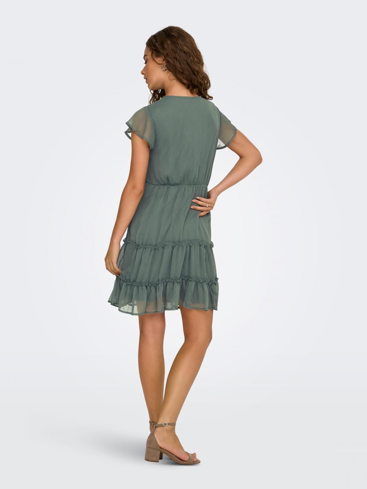 온리 프릴 브이넥 미니 원피스 15272750_1469 GREEN / BALSAM GREEN - 상세 이미지 2
