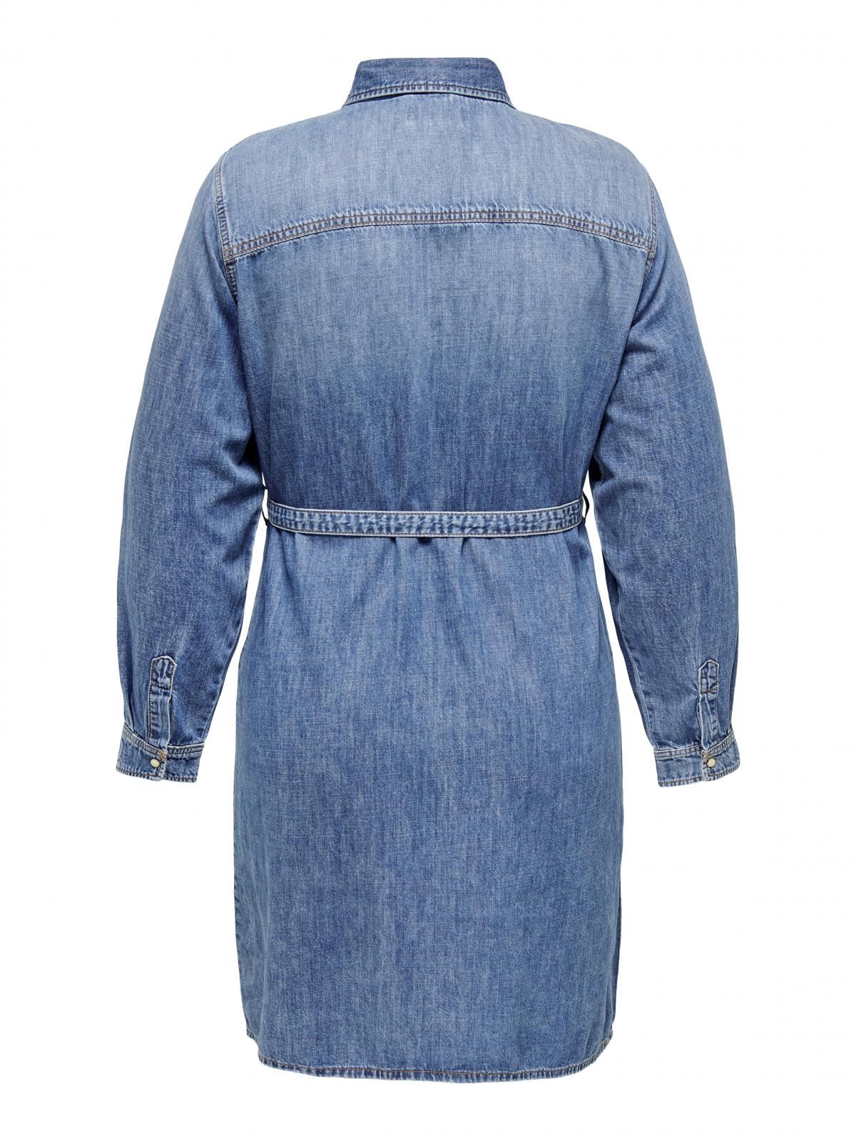 온리 트렌디 데님 브이넥 벨트 미니 원피스 15328541_2115 BLUE / MEDIUM BLUE DENIM - 상세 이미지 5