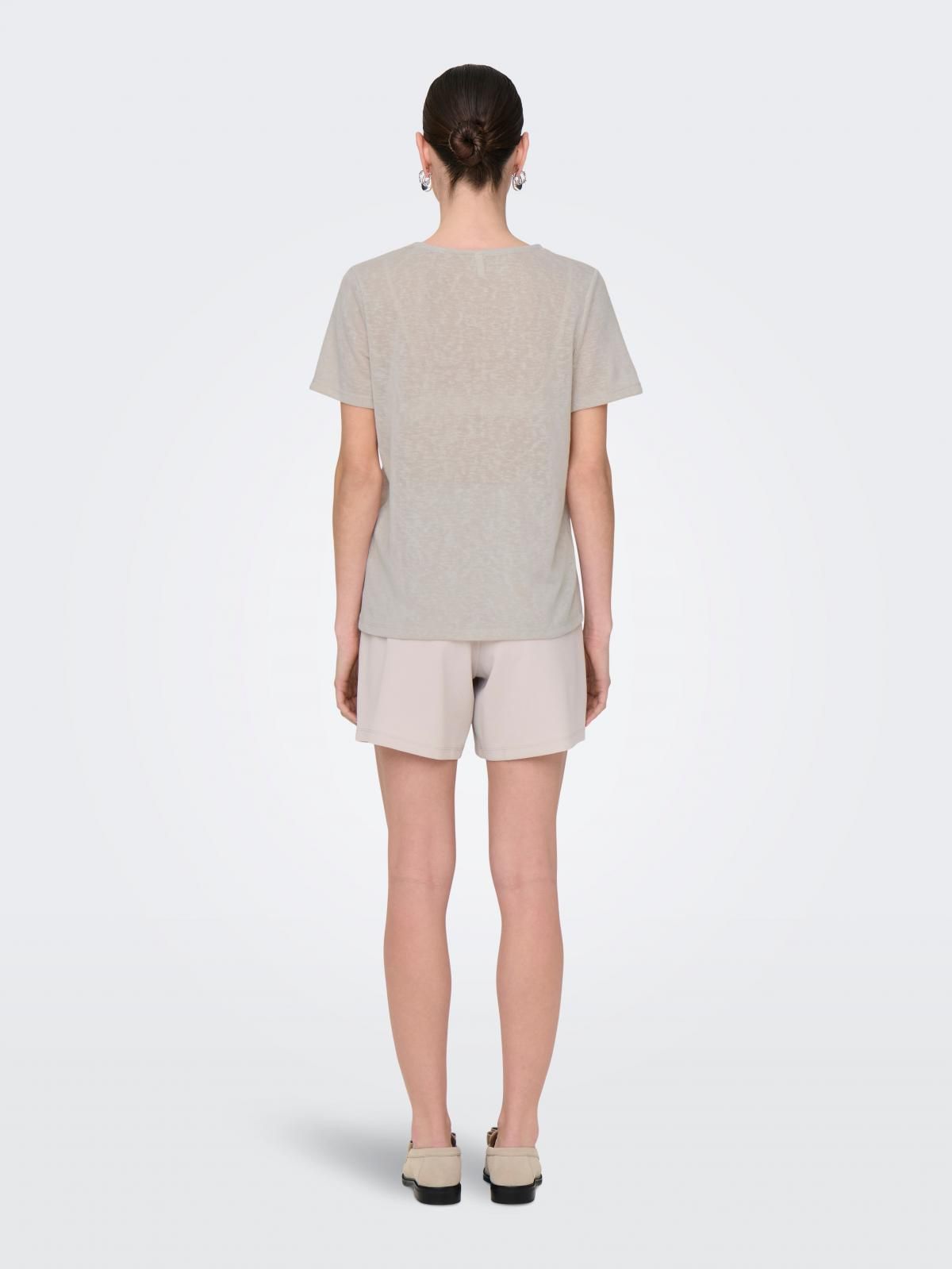 온리 레이스 브이넥 베이직 반팔 티셔츠 15343092_115_1166963 BEIGE / PUMICE STONE - 상세 이미지 3