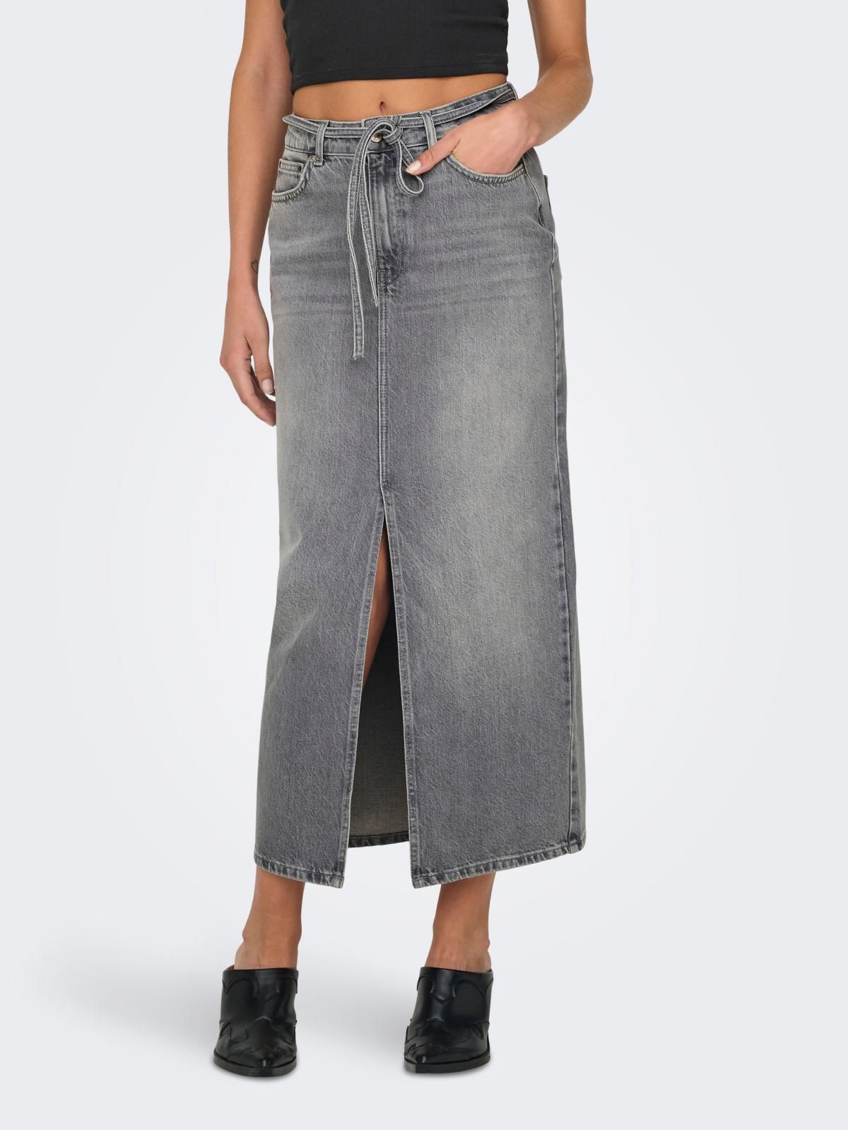 온리 데님 미디 스커트 프론트슬릿 백포켓 15340707_2105 GREY / MEDIUM GREY DENIM - 상품 이미지