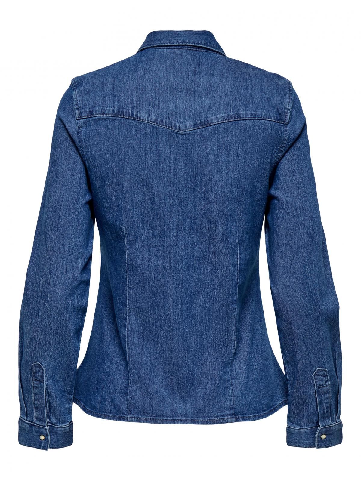 온리 데님 클래식 긴팔 스트레치 셔츠 15352366_2115 BLUE / MEDIUM BLUE DENIM - 상세 이미지 4