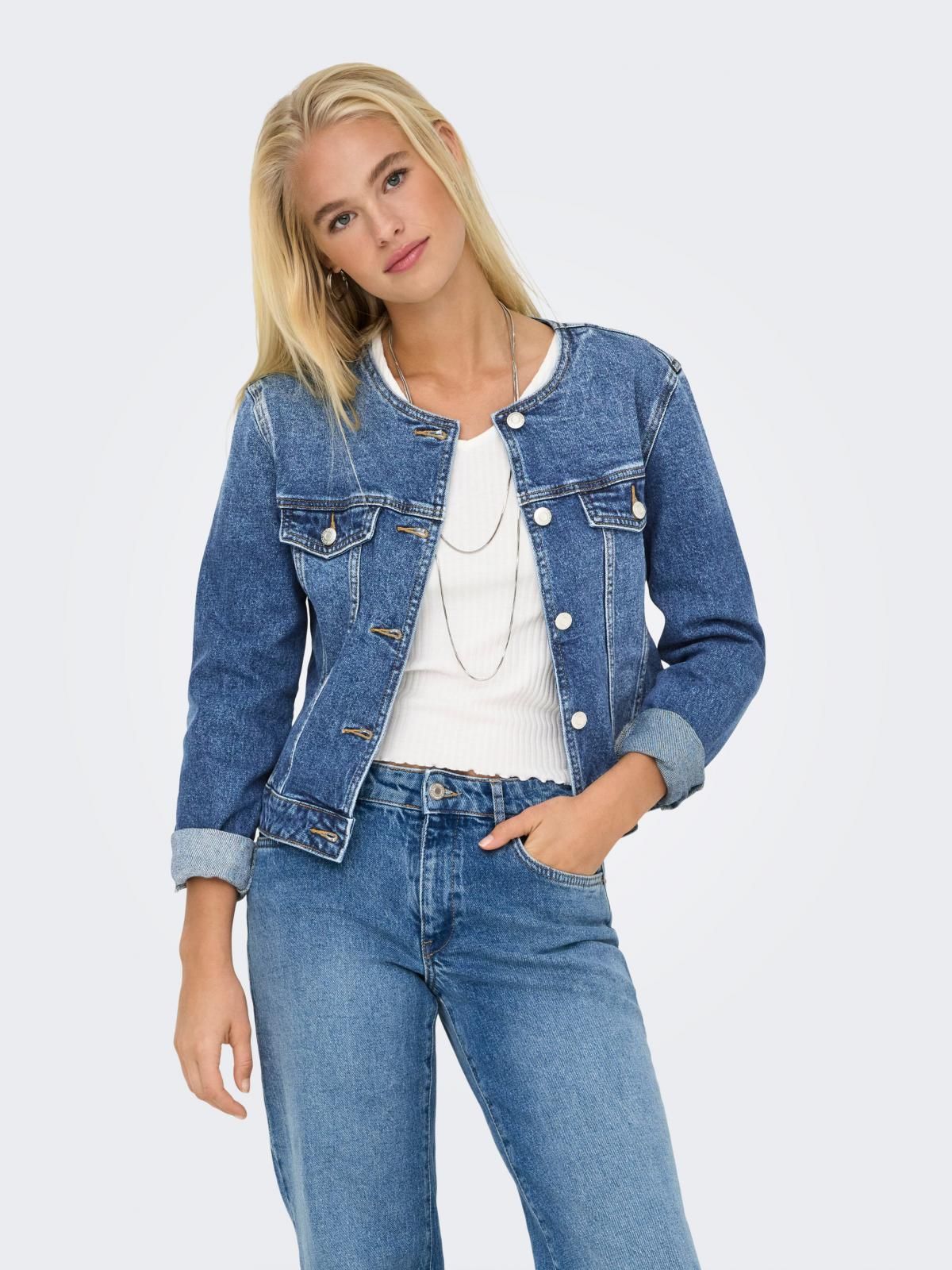 온리 라운드넥 클래식 데님재킷 15357979_2115 BLUE / MEDIUM BLUE DENIM - 상품 이미지