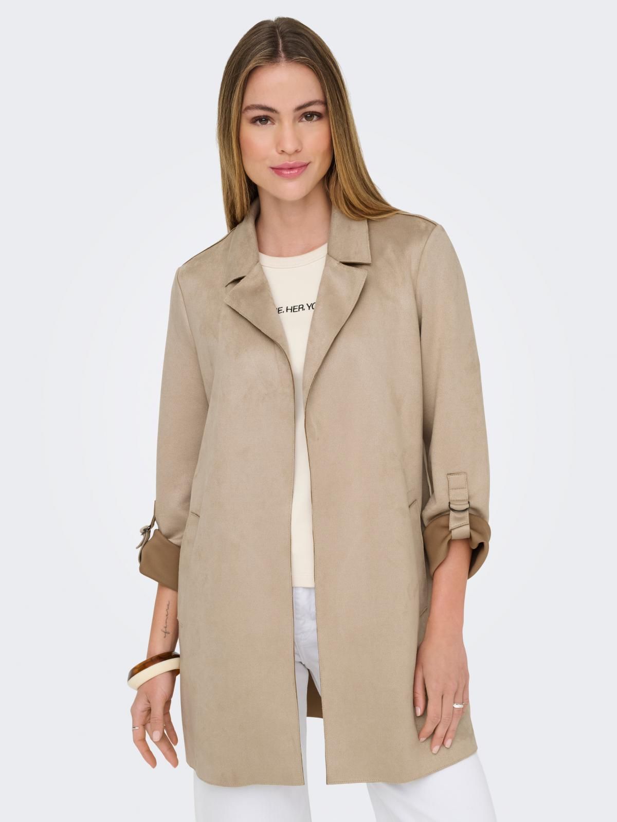 온리 테크니컬 베이지 롱 코트 15179864_111 BROWN / SILVER MINK - 상세 이미지 2