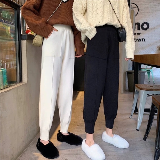 편한 기모 니트 조거팬츠 꾸안꾸 겨울 데일리 홈룩 바지 - 상품 이미지