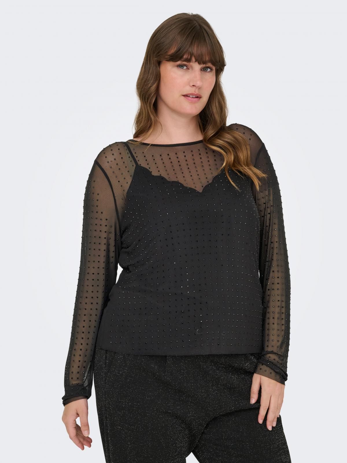 온리 슬림핏 시스루 도트 롱슬리브 탑 15368979_2161 BLACK / BLACK 이미지 6