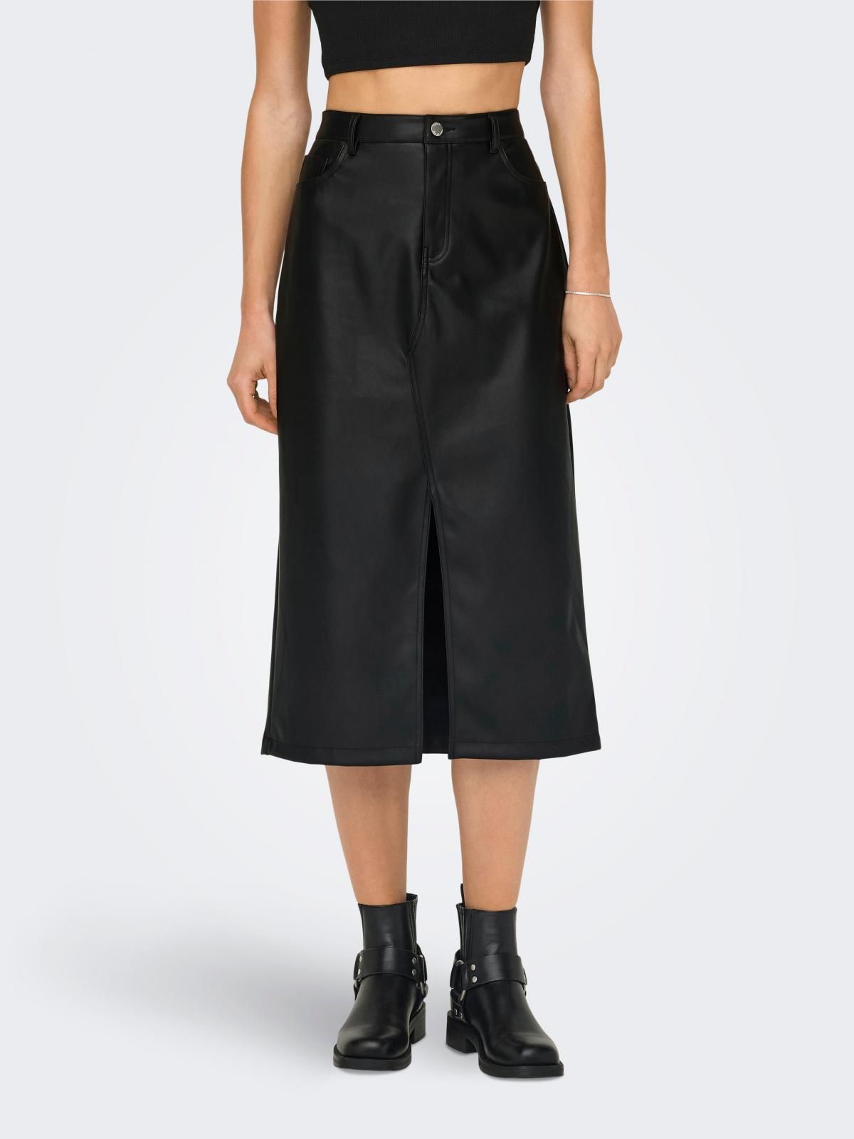 온리 테크니컬 레더 롱 스커트 15324778_2161 BLACK / BLACK - 상품 이미지