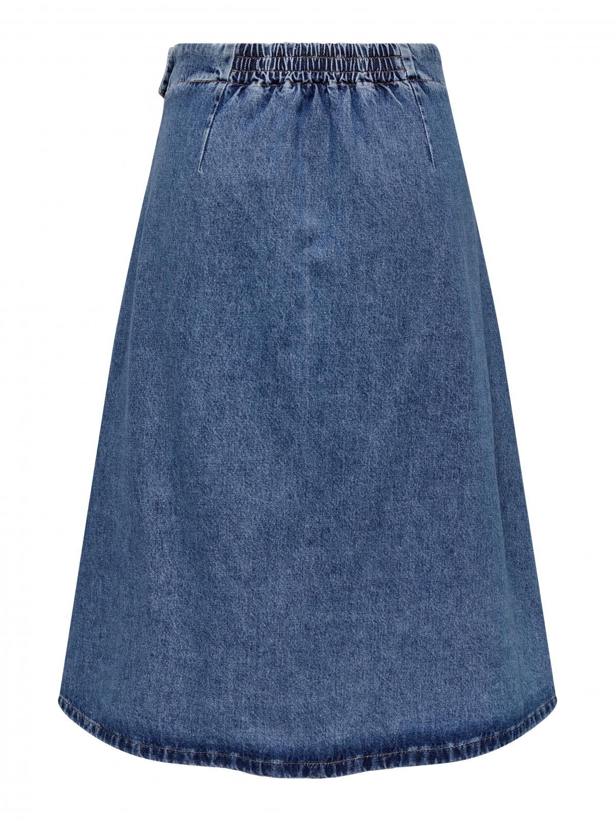 온리 데님 랩스타일 밴딩 미디 스커트 15350339_2115 BLUE / MEDIUM BLUE DENIM - 상세 이미지 4