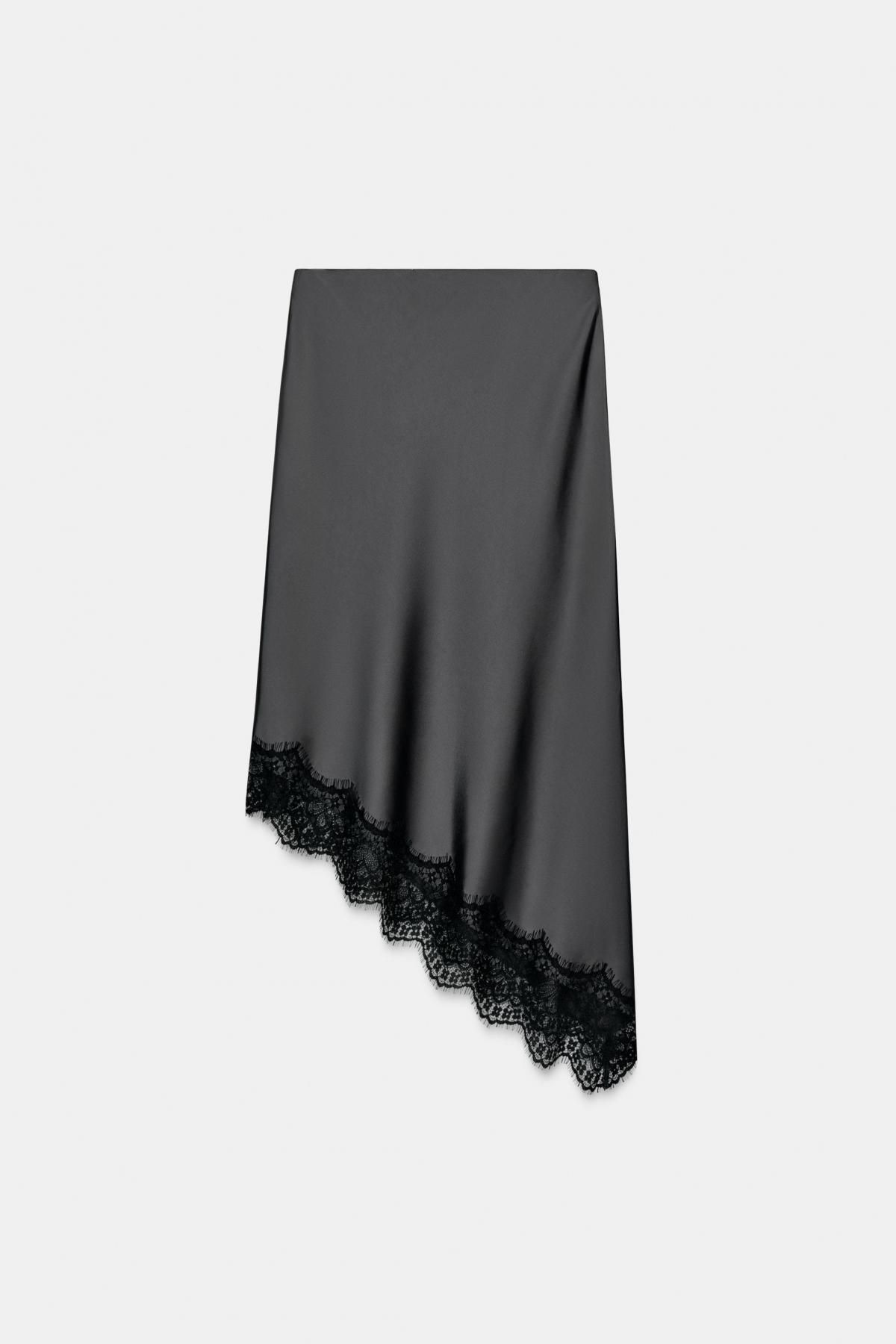 자라 새틴 레이스 미디 스커트 4772/509 DARK GREY - 상세 이미지 5