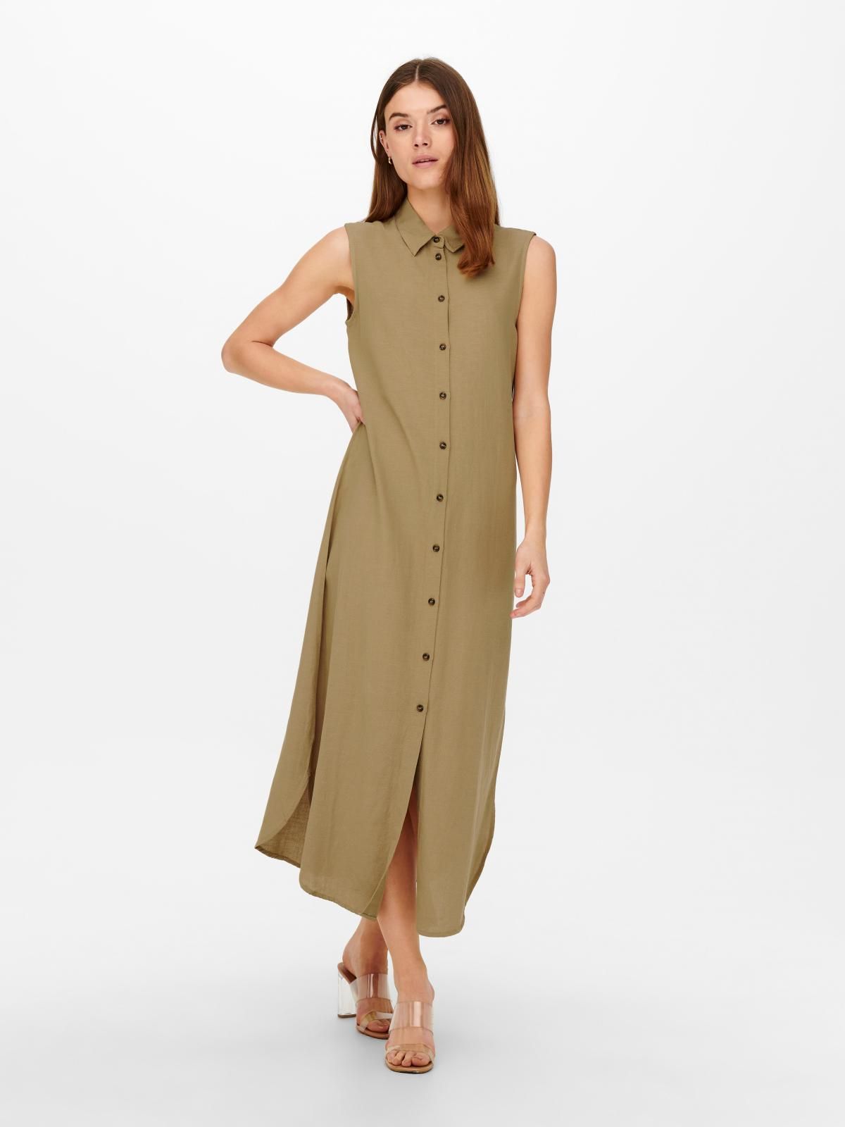 온리 베이직 슬리브리스 롱 셔츠 원피스 15269921_240 BROWN / TANNIN - 상세 이미지 5