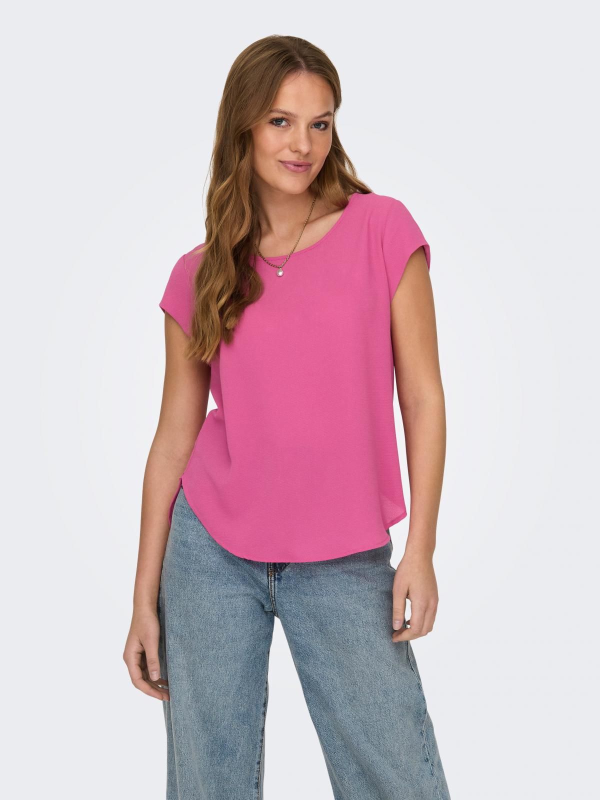 온리 심플 라운드넥 반팔 블라우스 핑크 15142784_838 ROSE / RASPBERRY ROSE - 상세 이미지 2
