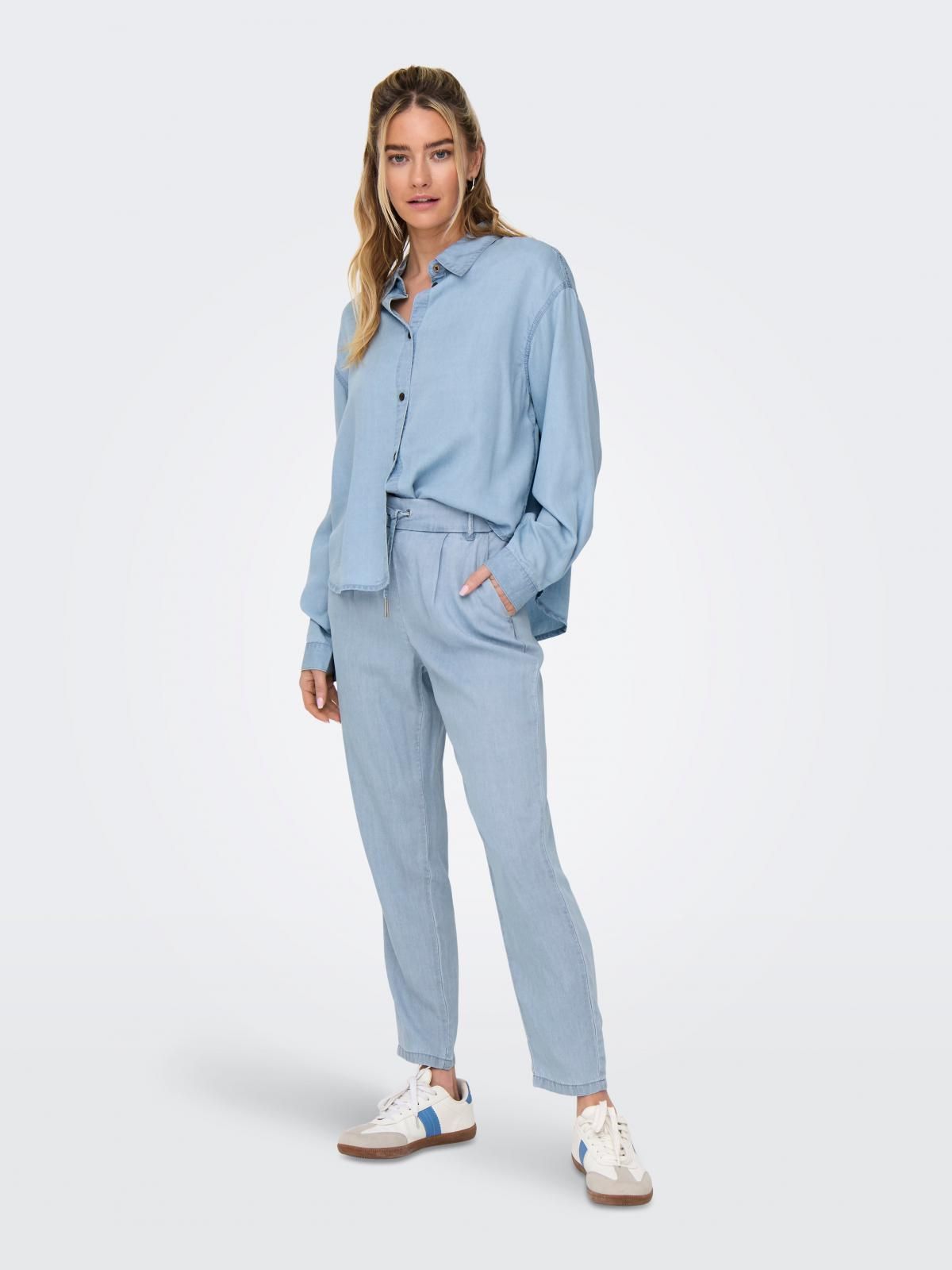 온리 루즈핏 드롭숄더 롱 셔츠 15337928_2116 BLUE / LIGHT BLUE DENIM - 상세 이미지 5