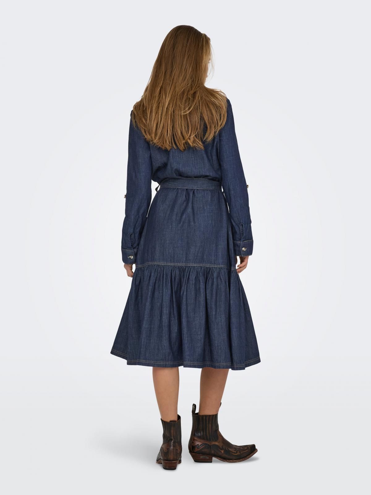 온리 데님 셔츠카라 벨트 프릴 롱 원피스 15357967_2114 BLUE / DARK BLUE DENIM - 상세 이미지 2