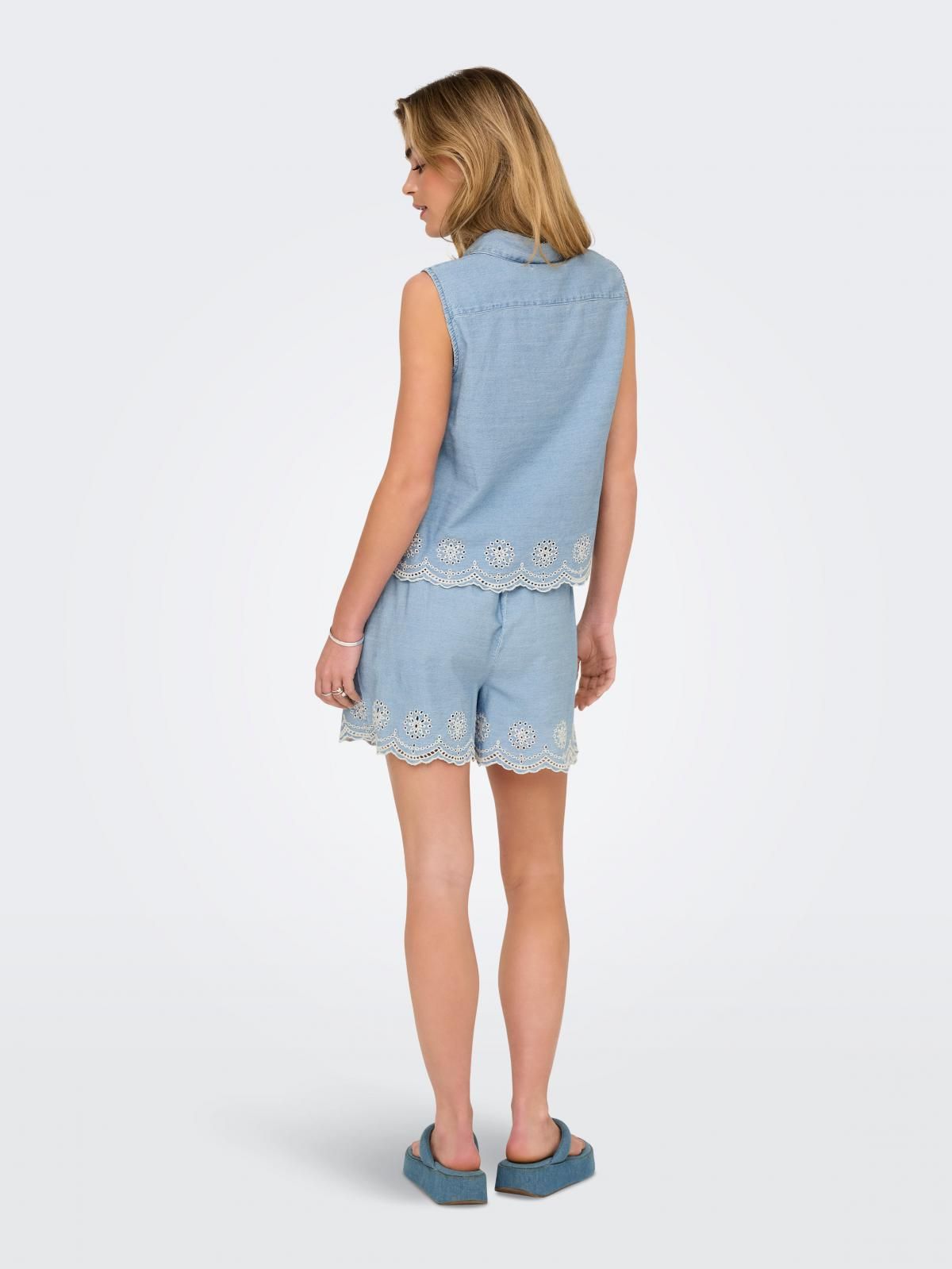 온리 데님 민소매 셔츠 레이스헴 15348191_2116 BLUE / LIGHT BLUE DENIM - 상세 이미지 3