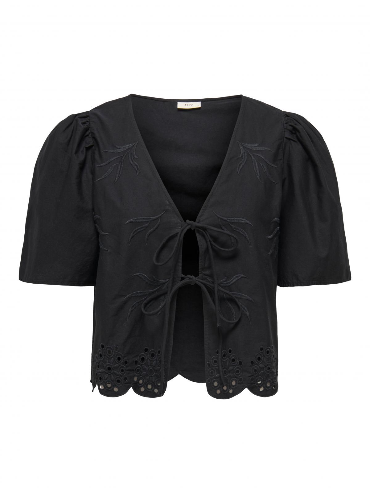 제이디와이 볼륨 슬리브 브이넥 크롭 블라우스 15347558_2161 BLACK / BLACK - 상세 이미지 3