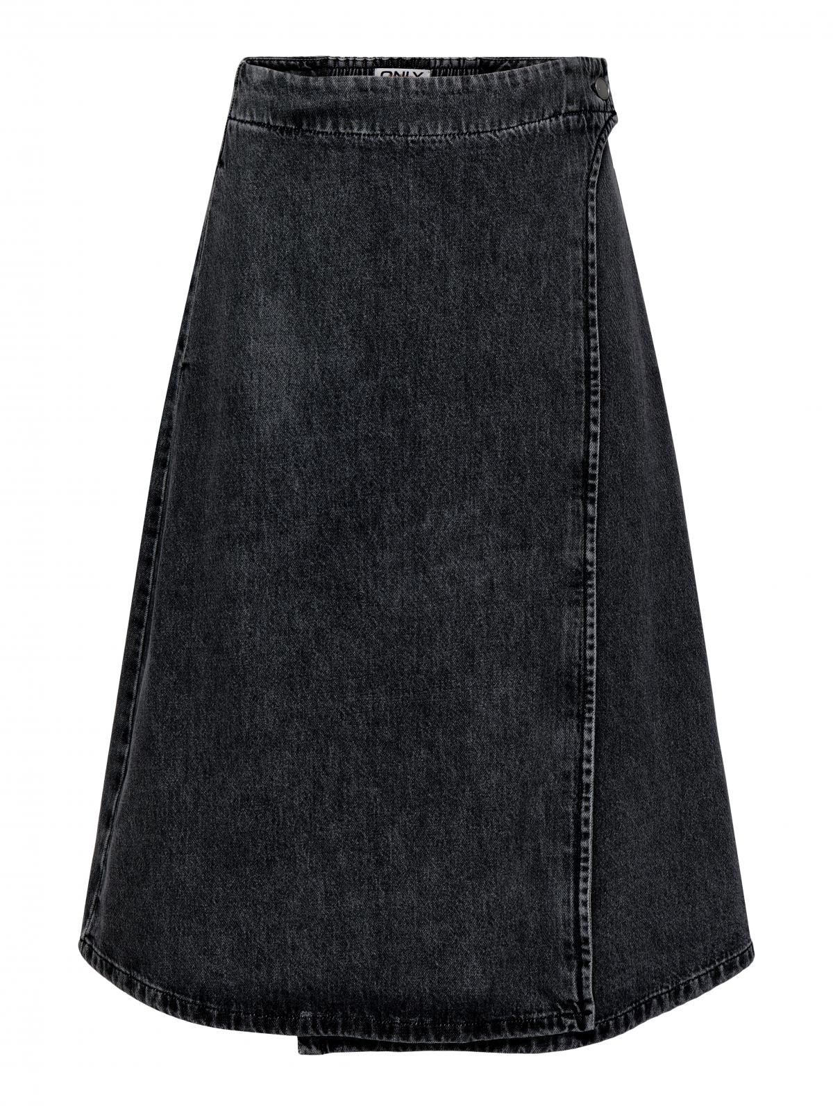 온리 데님 랩 미디 스커트 밴딩 15350339_8183 BLACK / WASHED BLACK - 상세 이미지 3