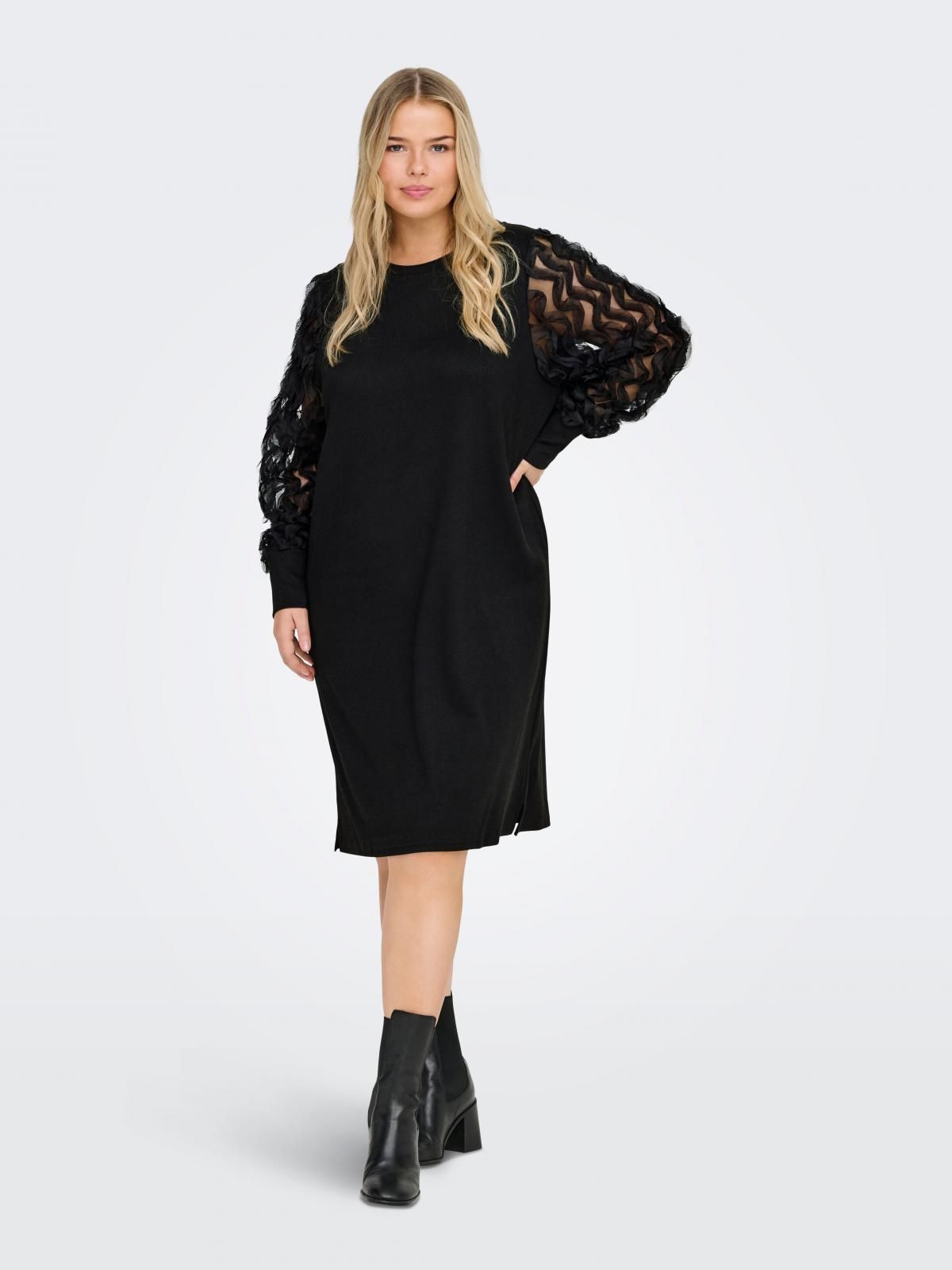 온리 빅사이즈 소프트 레이스 소매 미니 원피스 15369309_2161 BLACK / BLACK - 상세 이미지 5