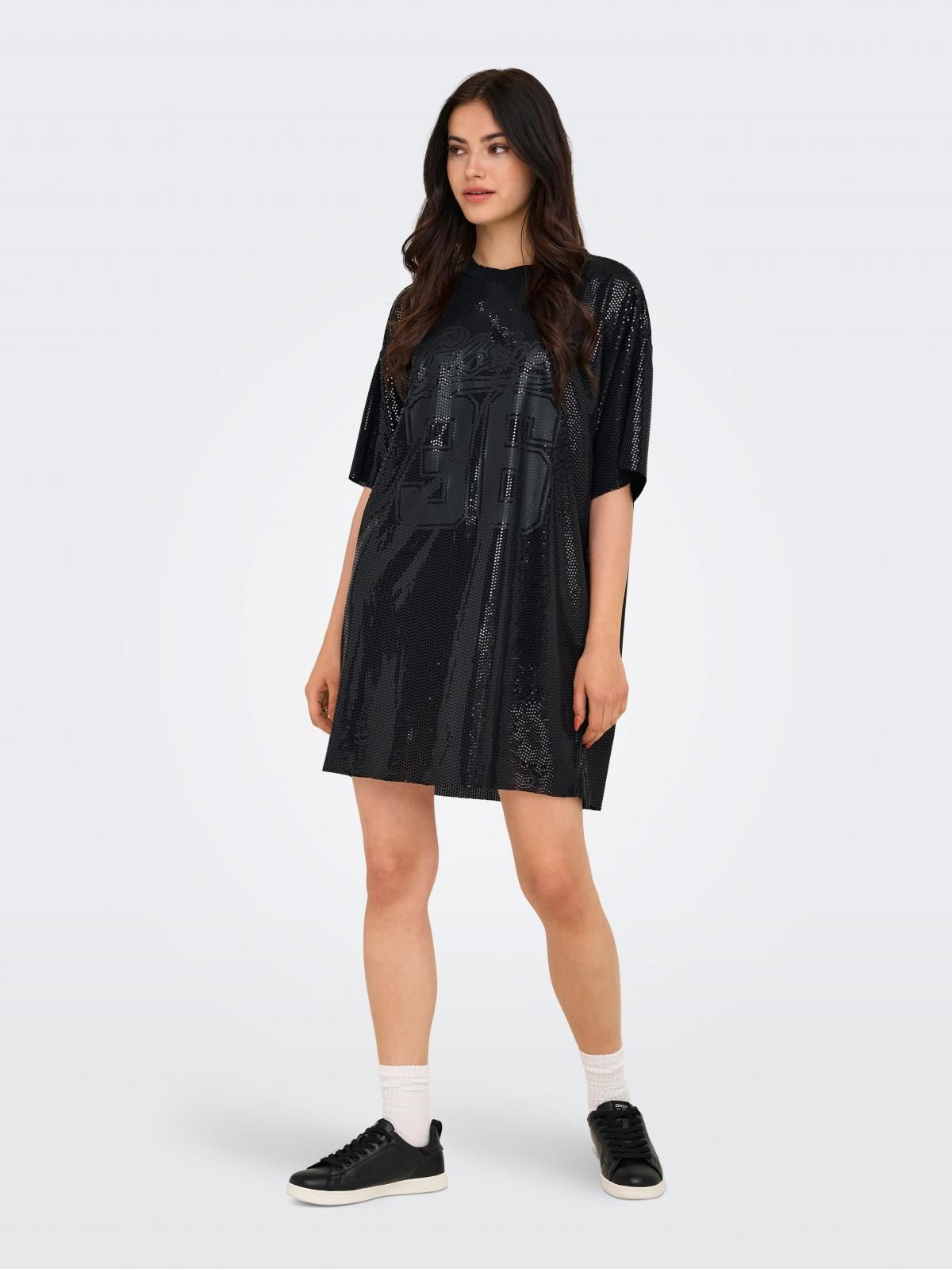 온리 글리터 반팔 미니 원피스 라운드넥 15356824_2161_1220192 BLACK / BLACK - 상세 이미지 5