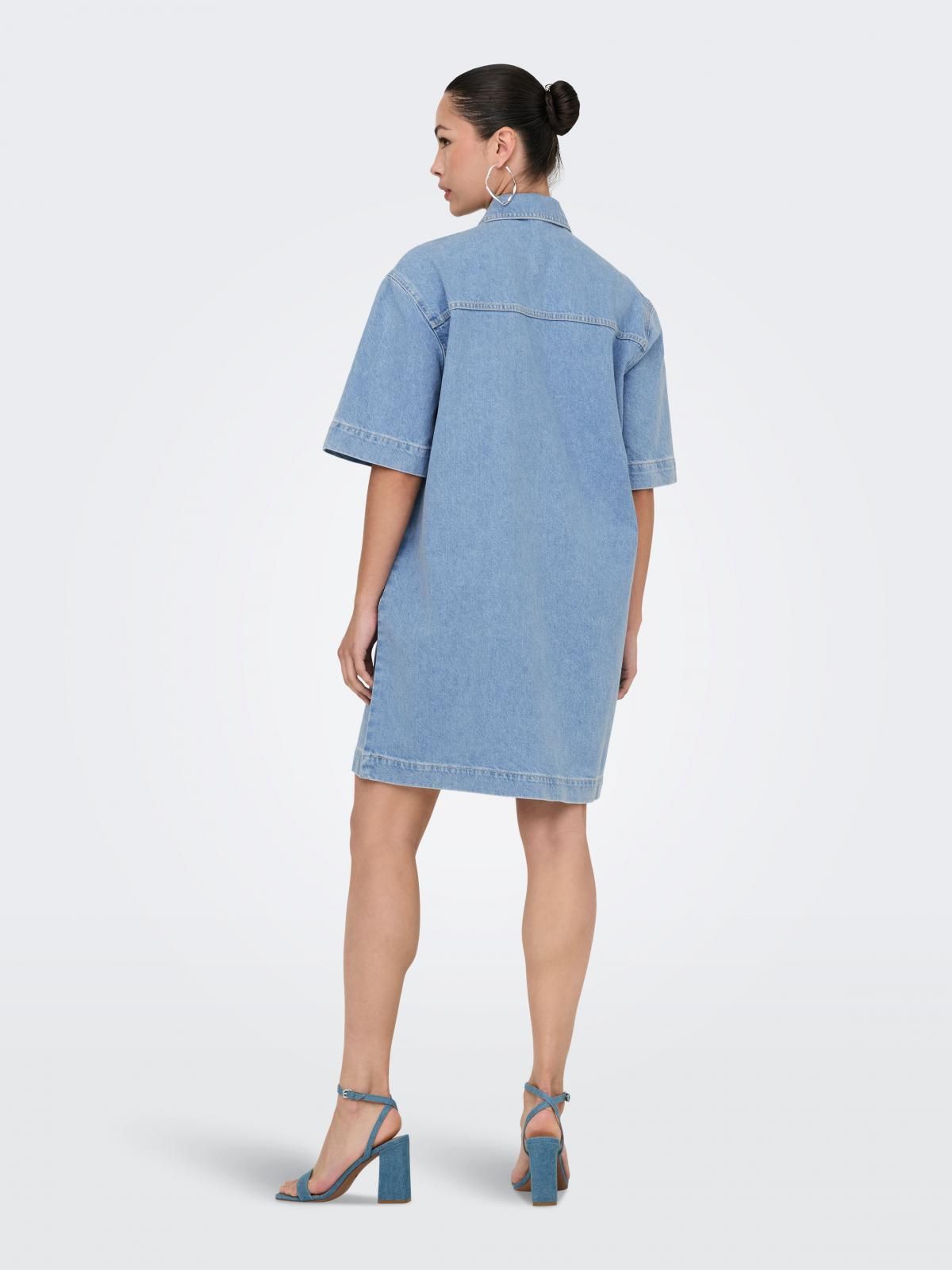 온리 연청 데님 릴렉스핏 셔츠 미니 원피스 15327766_2116 BLUE / LIGHT BLUE DENIM - 상세 이미지 3
