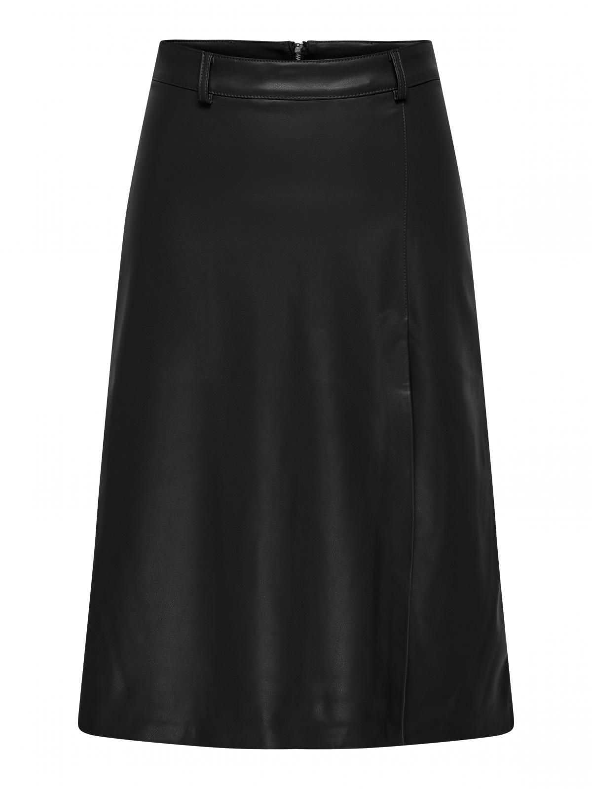 온리 페이크 레더 미디 스커트 슬릿 15325943_2161 BLACK / BLACK - 상세 이미지 3