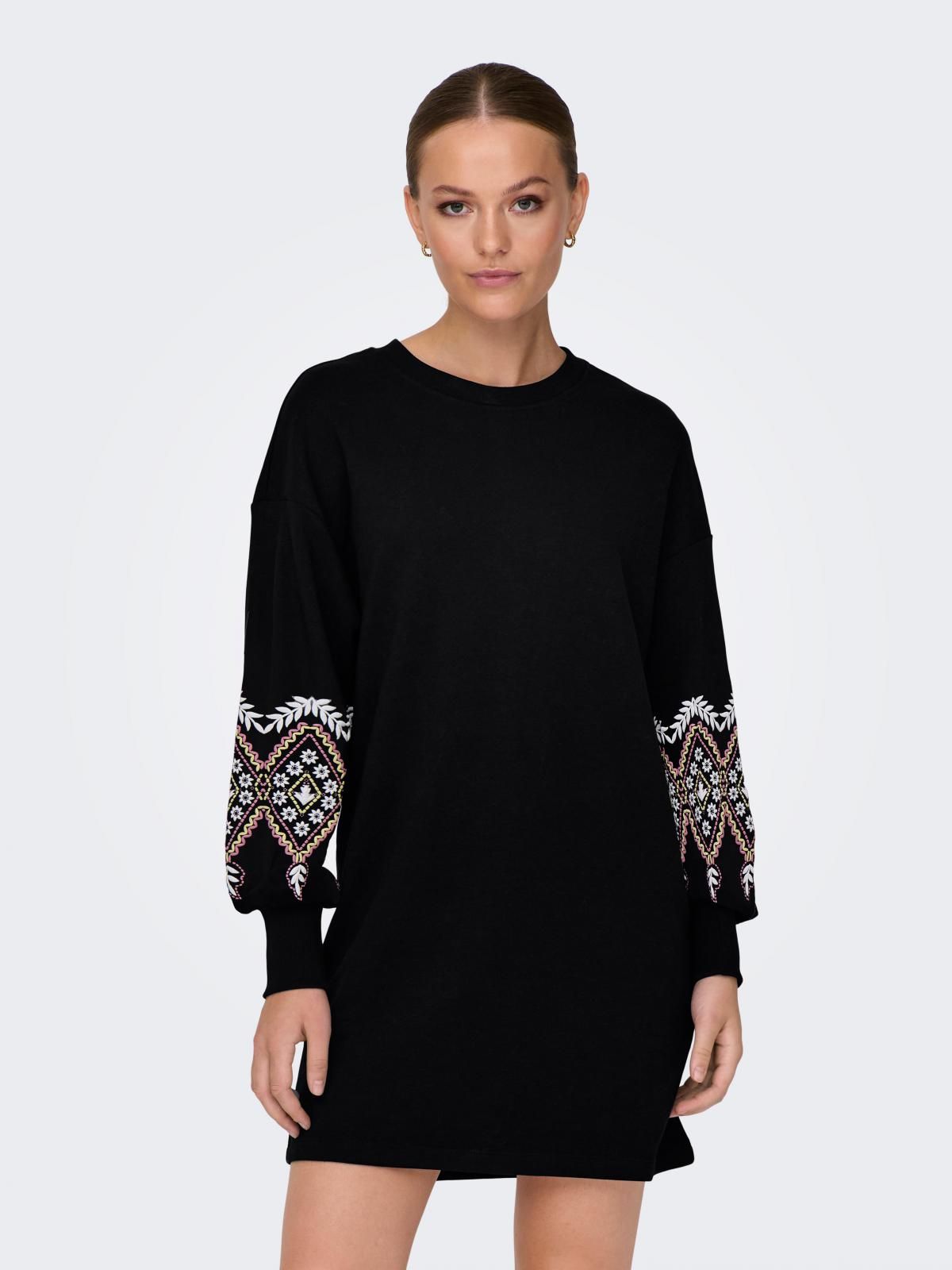 온리 트렌디 자수 라운드넥 미니 원피스 15281818_2161_1172171 BLACK / BLACK - 상품 이미지