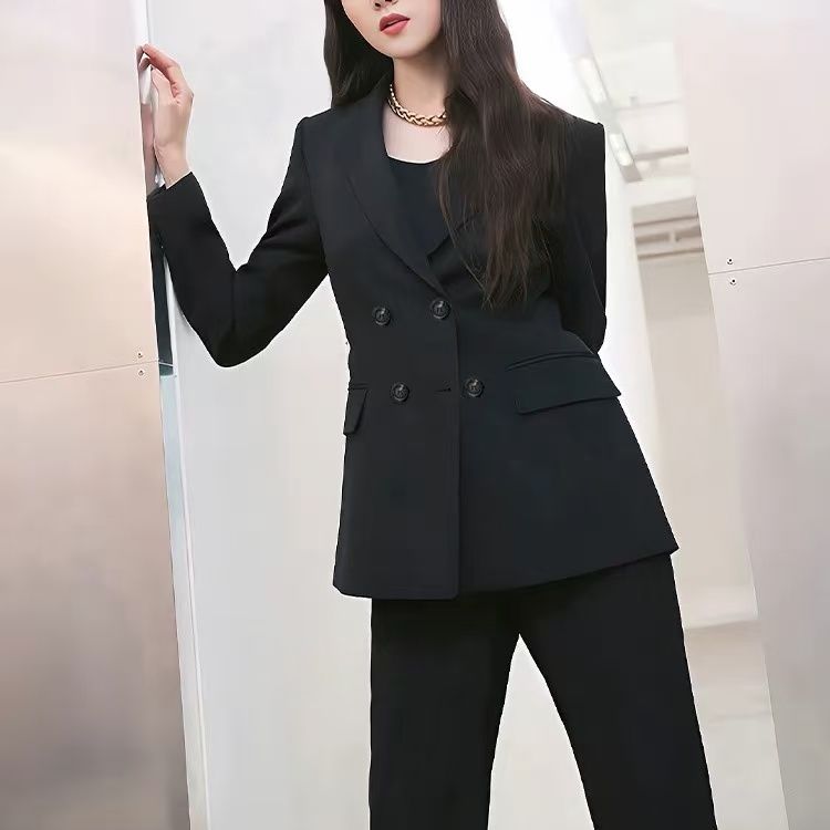 봄 가을 여성 블랙 포멀 정장 자켓 팬츠 세트 - 상세 이미지 5