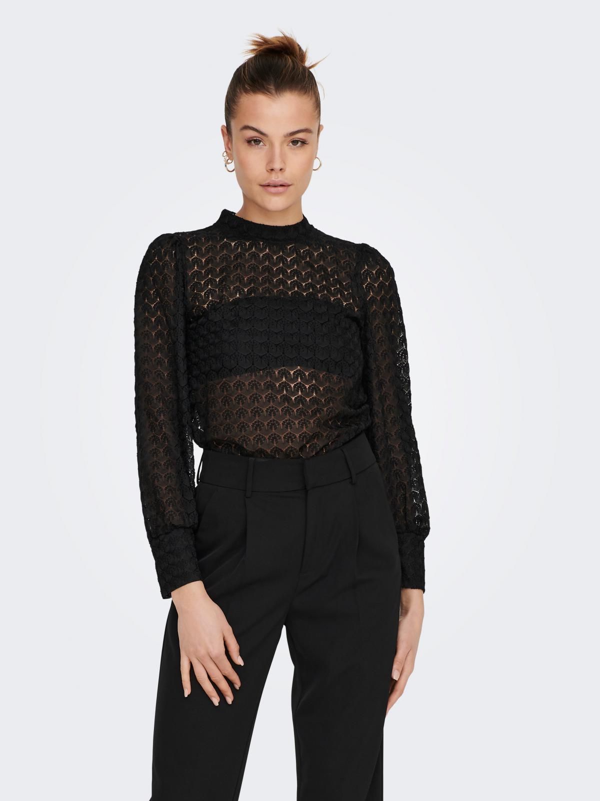 제이디와이 레이스 시스루 하이넥 블라우스 15268408_2161 BLACK / BLACK - 메인 이미지
