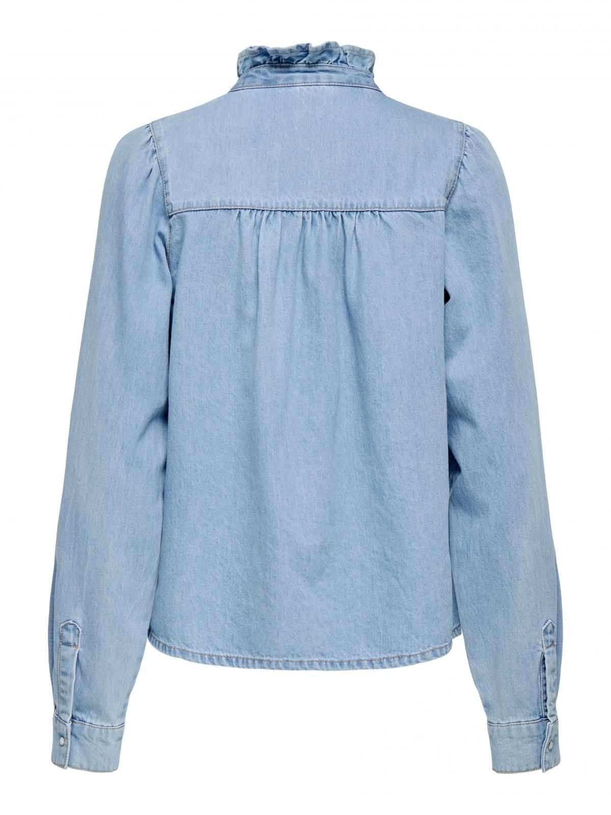 온리 데님 프릴넥 볼륨소매 긴팔셔츠 15360323_2116 BLUE / LIGHT BLUE DENIM - 상세 이미지 4