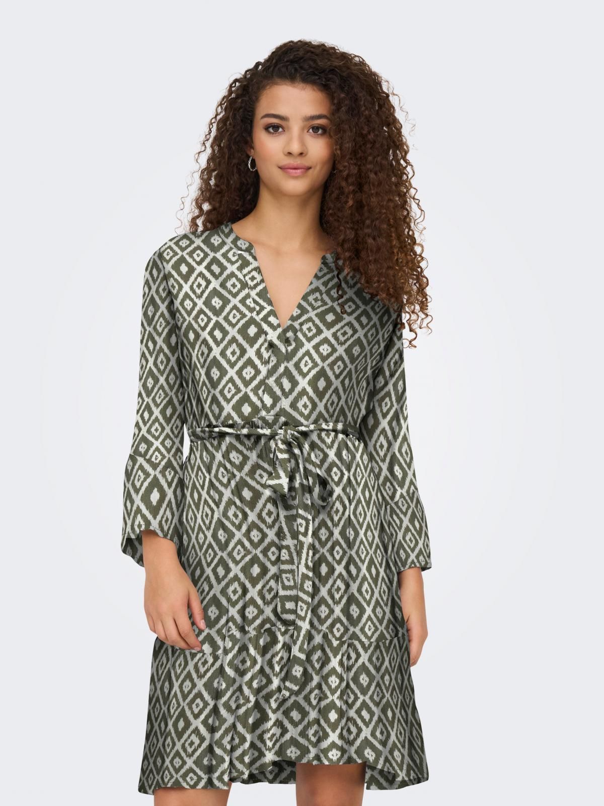 온리 패턴 브이넥 벨트 미니 원피스 15320417_1927_1188606 GREEN / GRAPE LEAF - 상품 이미지